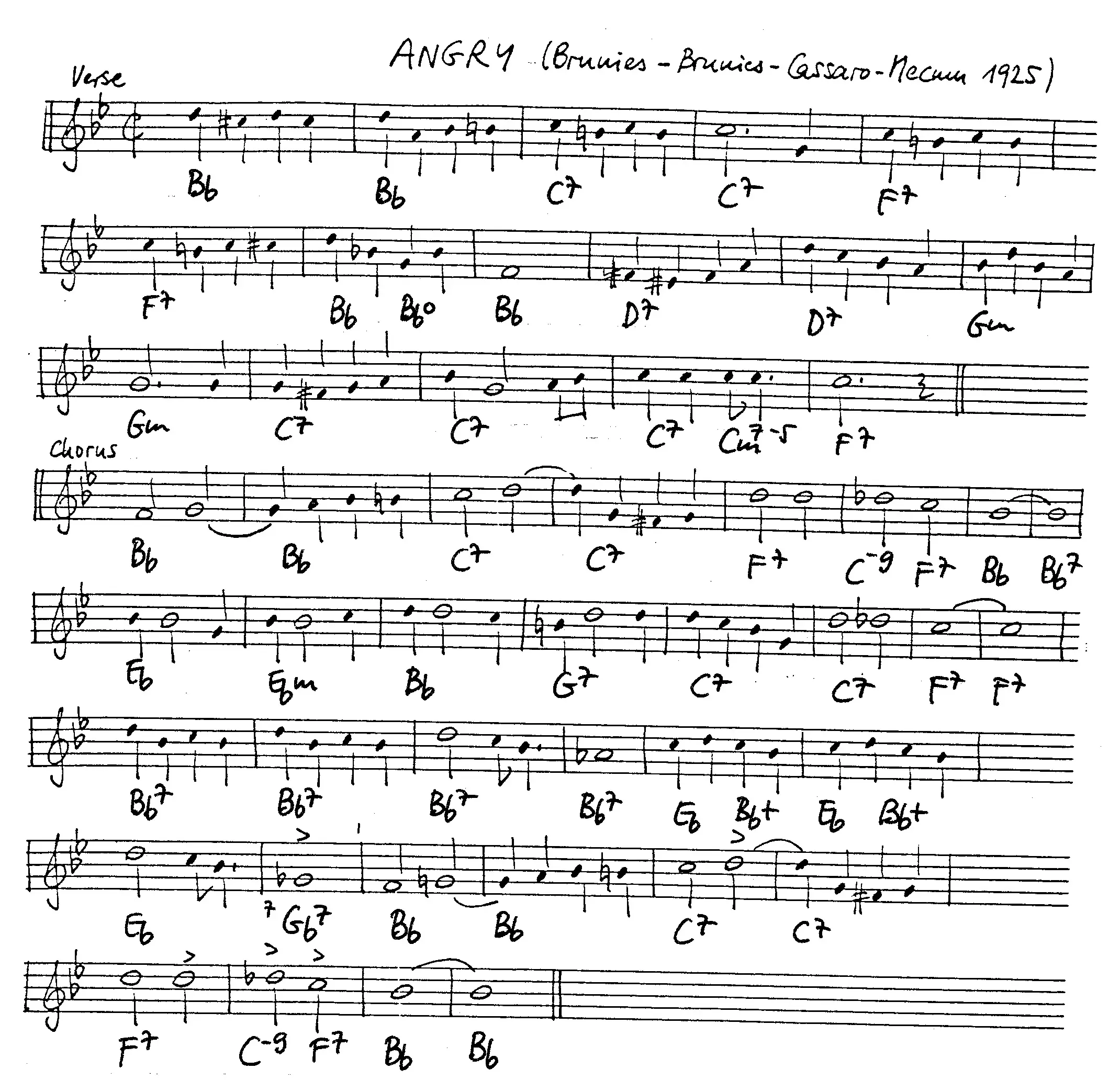 angry free jazz leadsheet - Courtesy of the Jungle Jazz Band