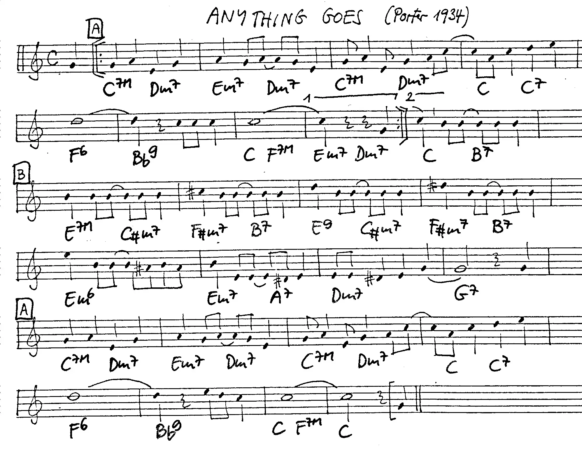 Anything Goes - Free Lead Sheet Music | The Jungle Jazz Band