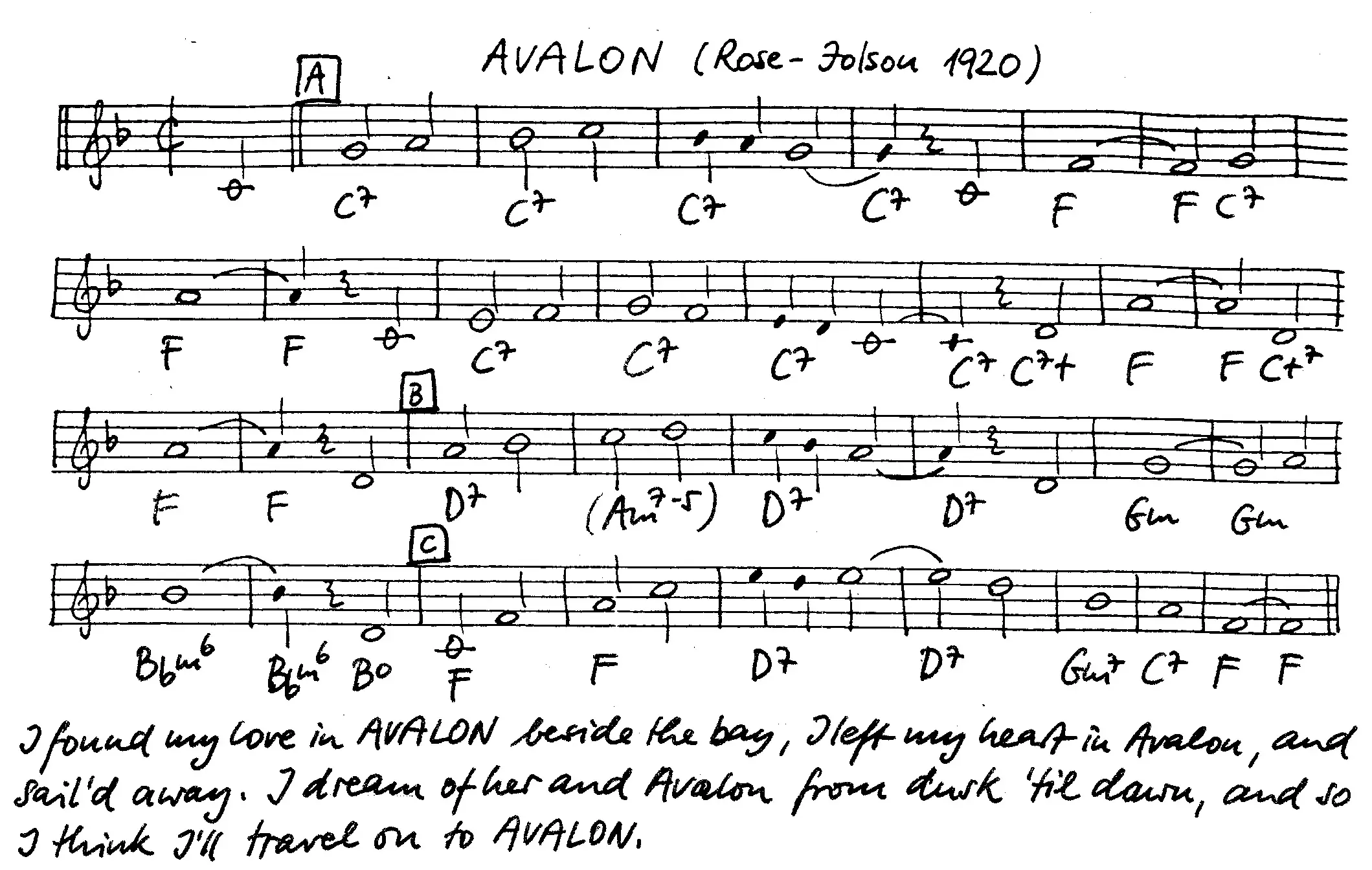 avalon free jazz leadsheet - Courtesy of the Jungle Jazz Band