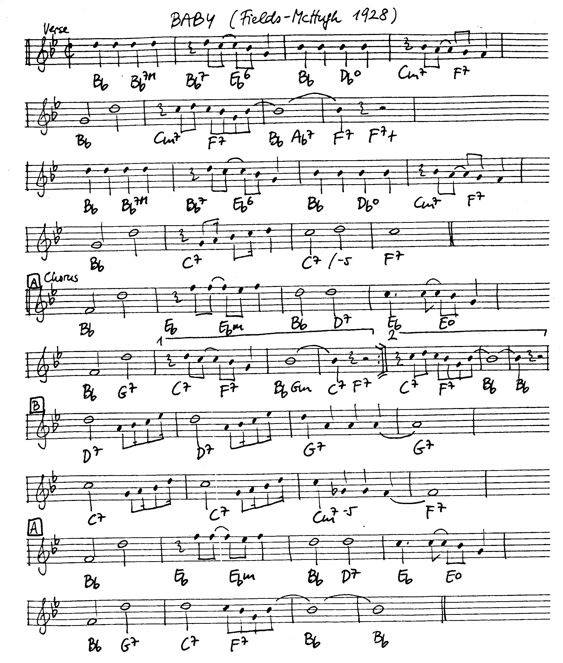 baby free jazz leadsheet - Courtesy of the Jungle Jazz Band
