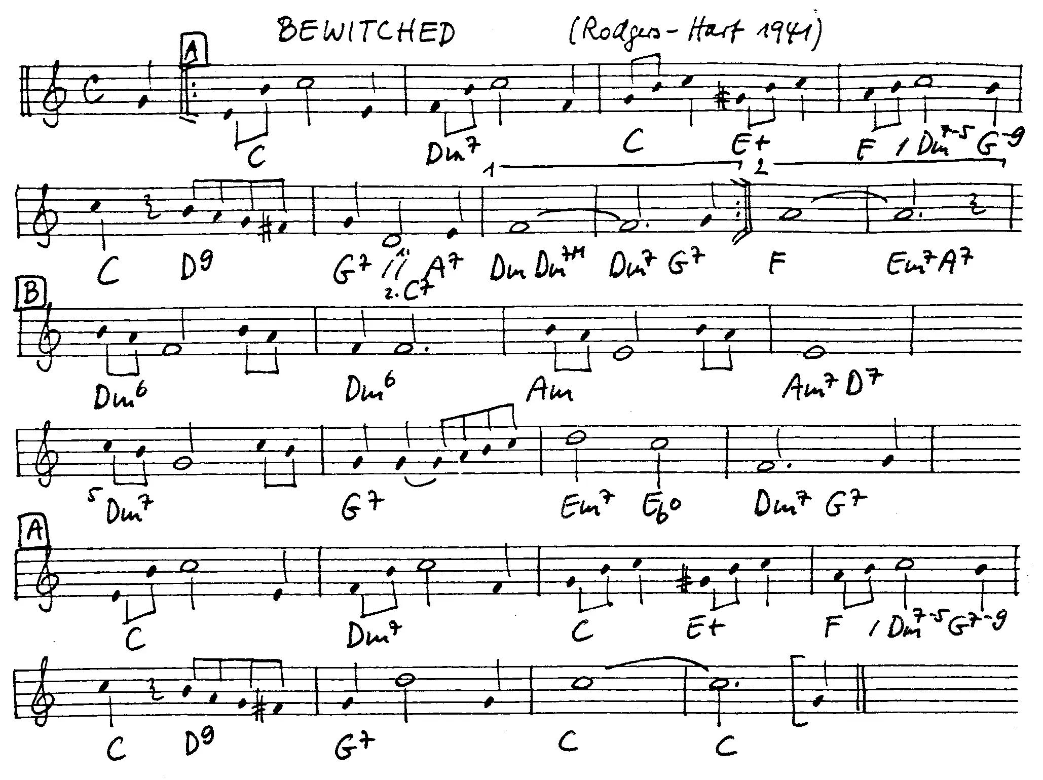 bewitched free jazz leadsheet - Courtesy of the Jungle Jazz Band