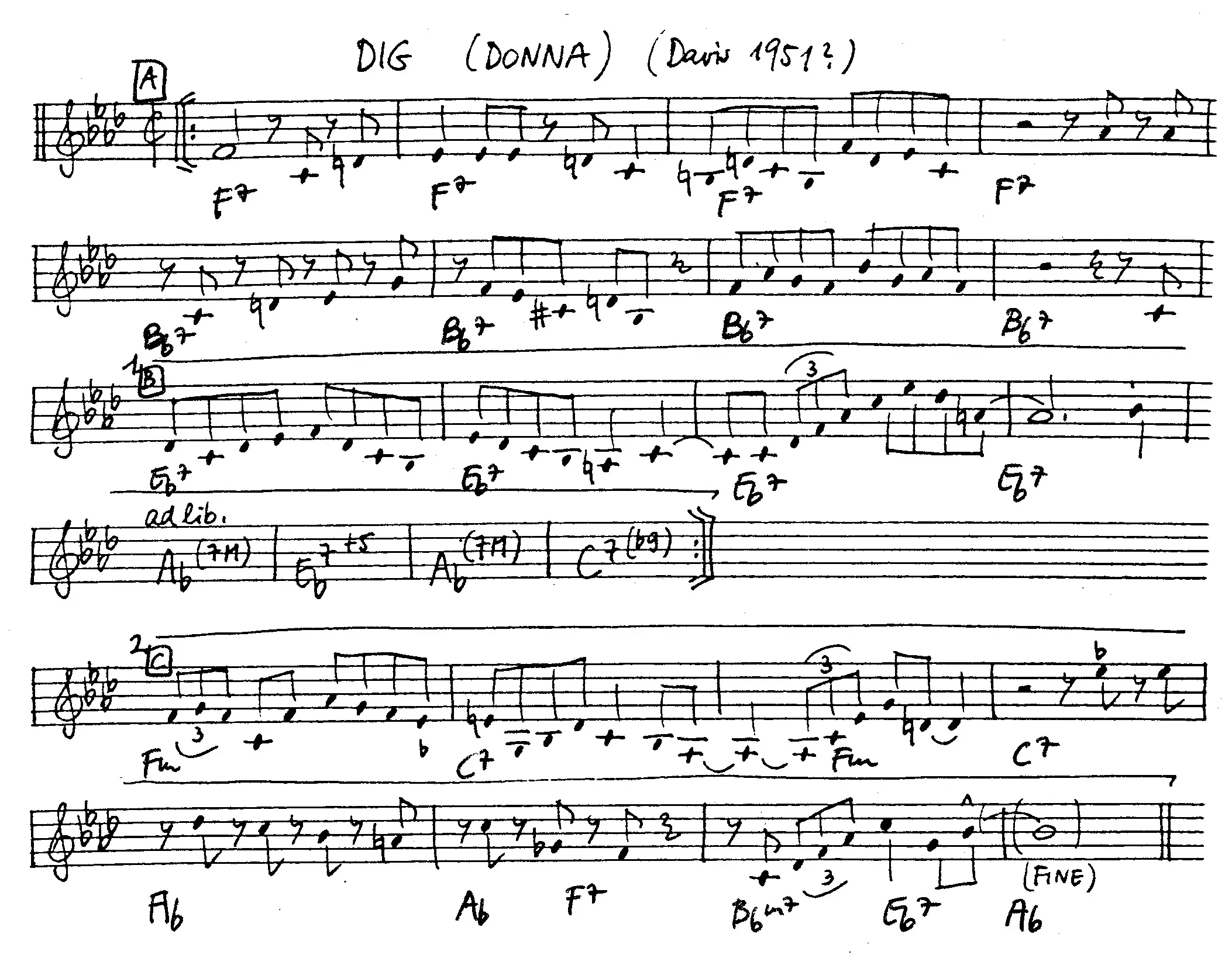 dig free jazz leadsheet - Courtesy of the Jungle Jazz Band