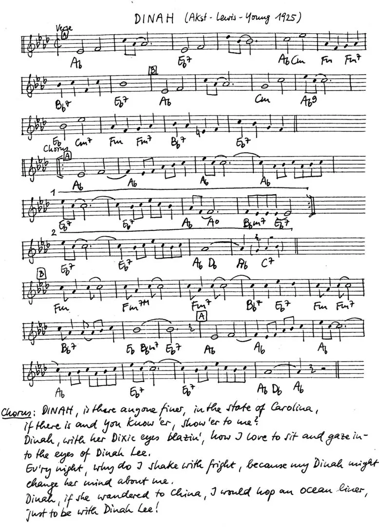 dinah free jazz leadsheet - Courtesy of the Jungle Jazz Band