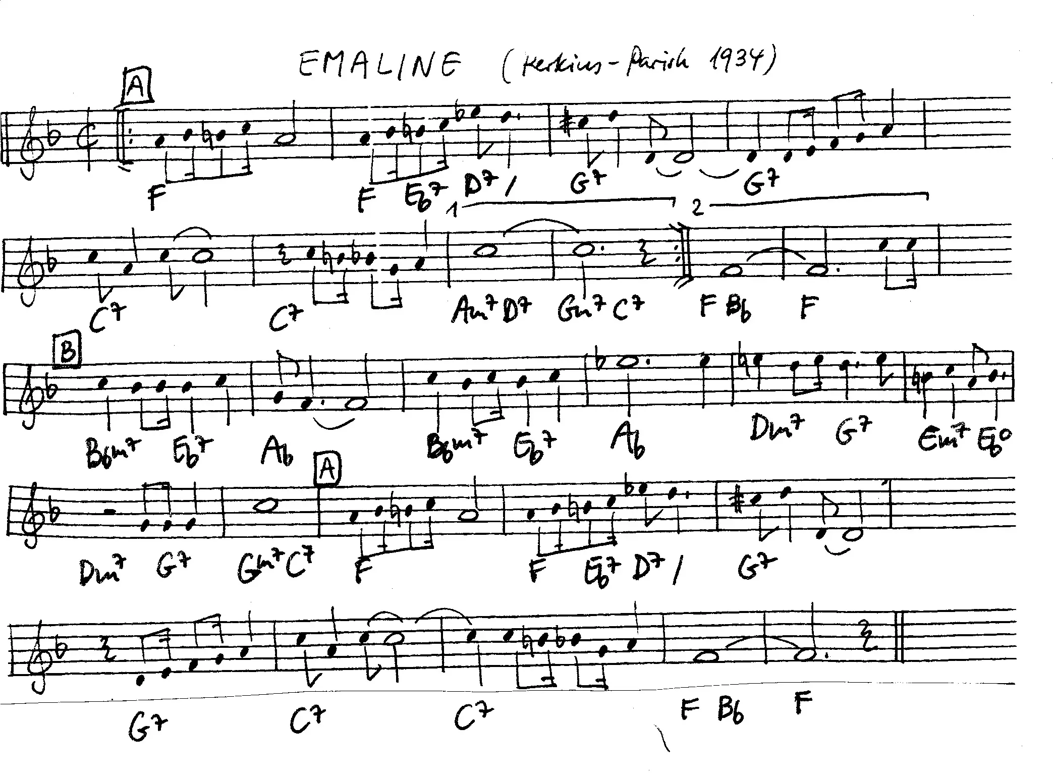 emaline free jazz leadsheet - Courtesy of the Jungle Jazz Band