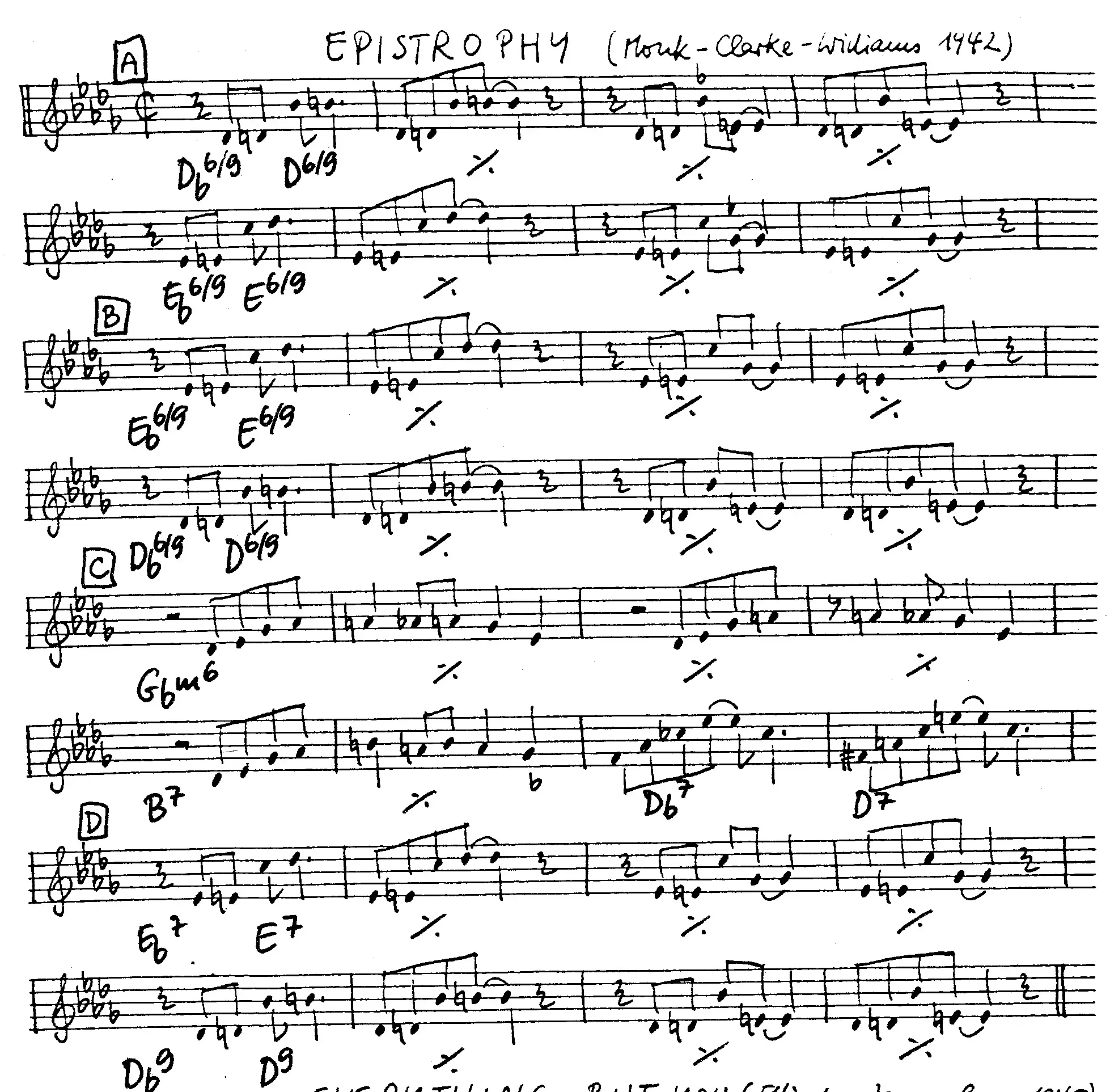 epistrophy free jazz leadsheet - Courtesy of the Jungle Jazz Band