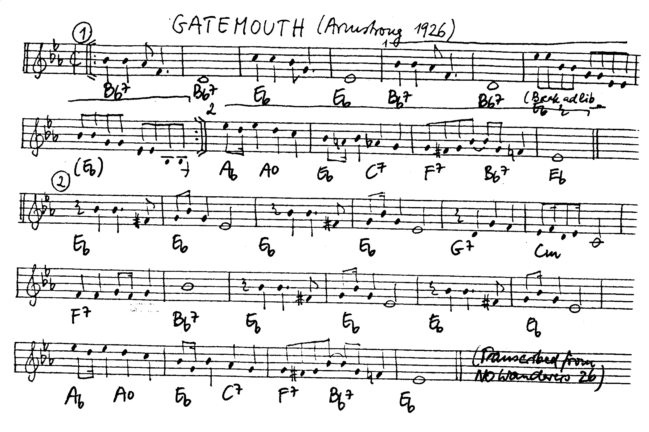 gatemouth free jazz leadsheet - Courtesy of the Jungle Jazz Band