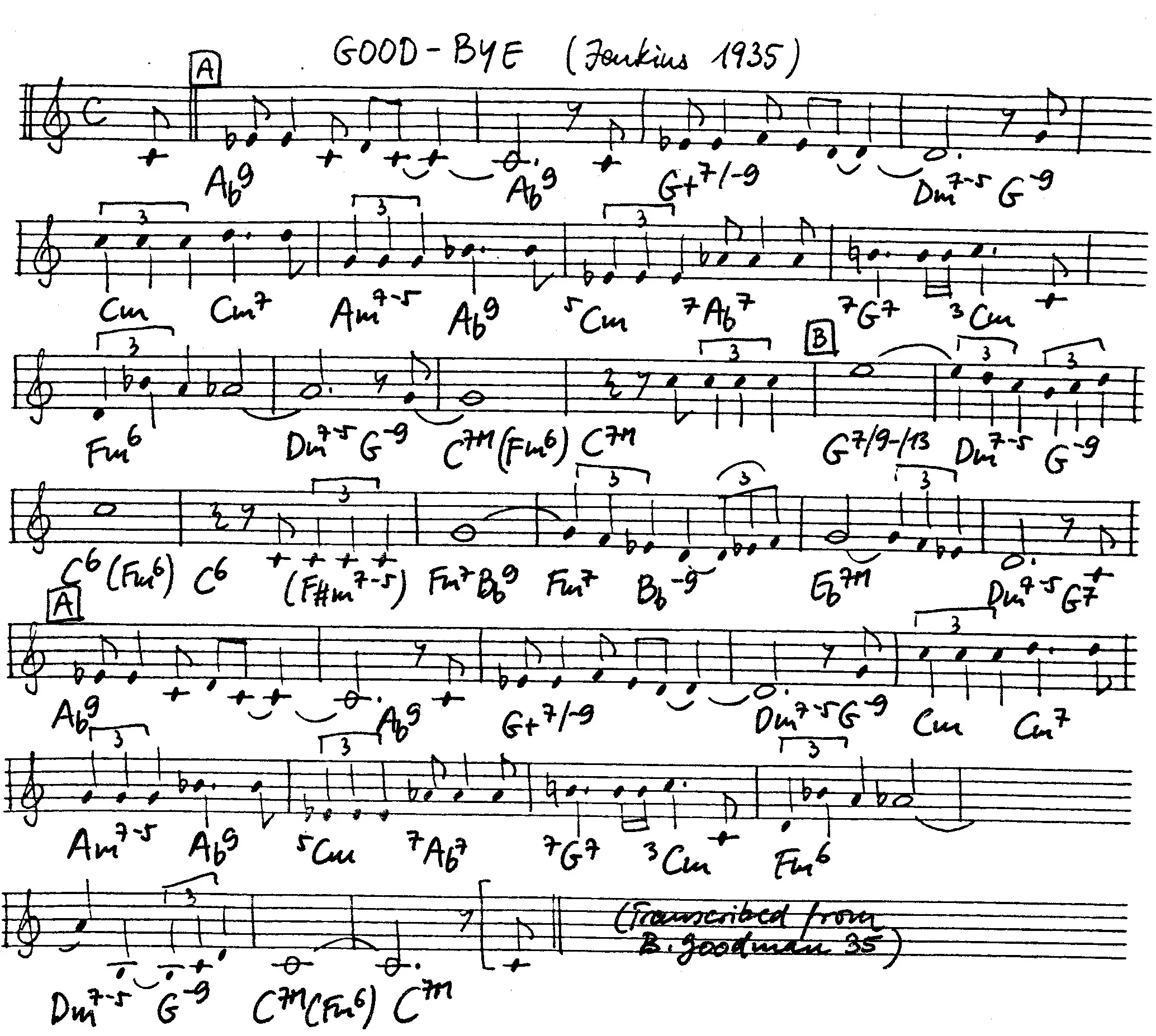good-bye free jazz leadsheet - Courtesy of the Jungle Jazz Band
