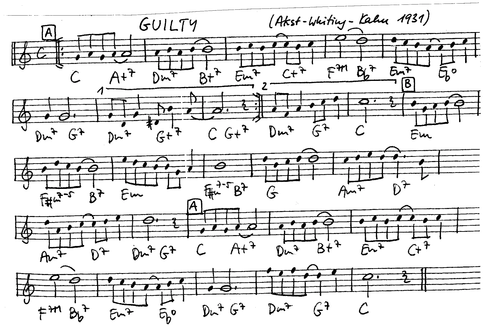 guilty free jazz leadsheet - Courtesy of the Jungle Jazz Band