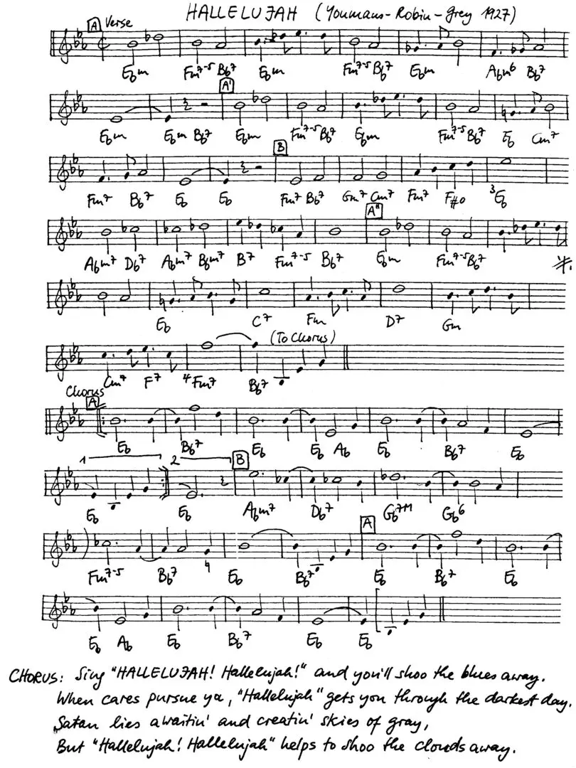 hallelujah free jazz leadsheet - Courtesy of the Jungle Jazz Band