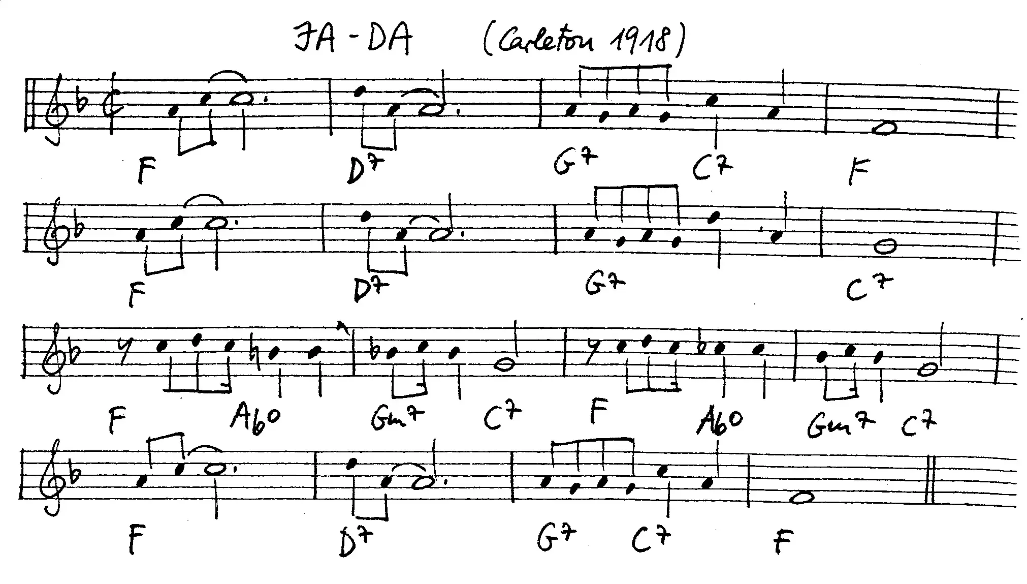 ja-da free jazz leadsheet - Courtesy of the Jungle Jazz Band
