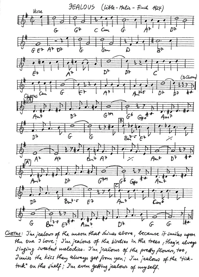 jealous free jazz leadsheet - Courtesy of the Jungle Jazz Band