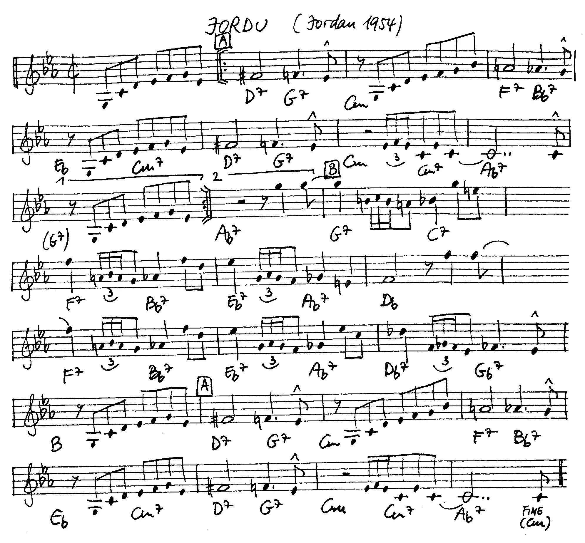 jordu free jazz leadsheet - Courtesy of the Jungle Jazz Band