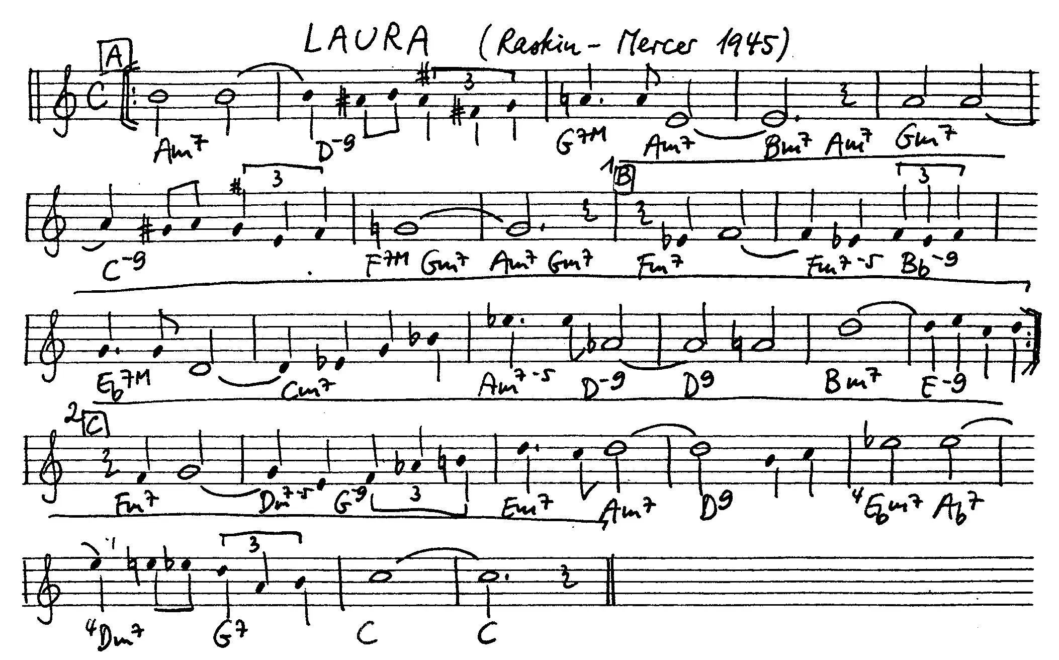laura free jazz leadsheet - Courtesy of the Jungle Jazz Band