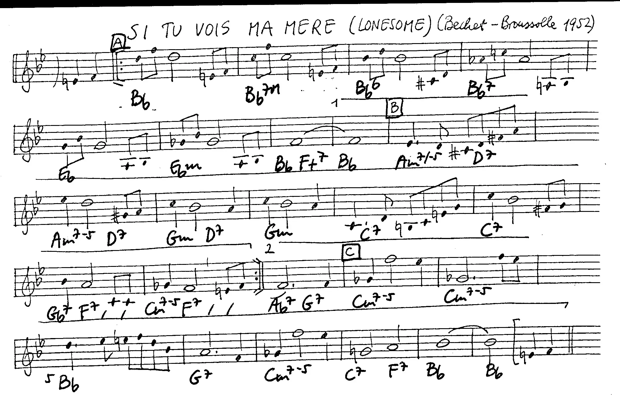 lonesome free jazz leadsheet - Courtesy of the Jungle Jazz Band