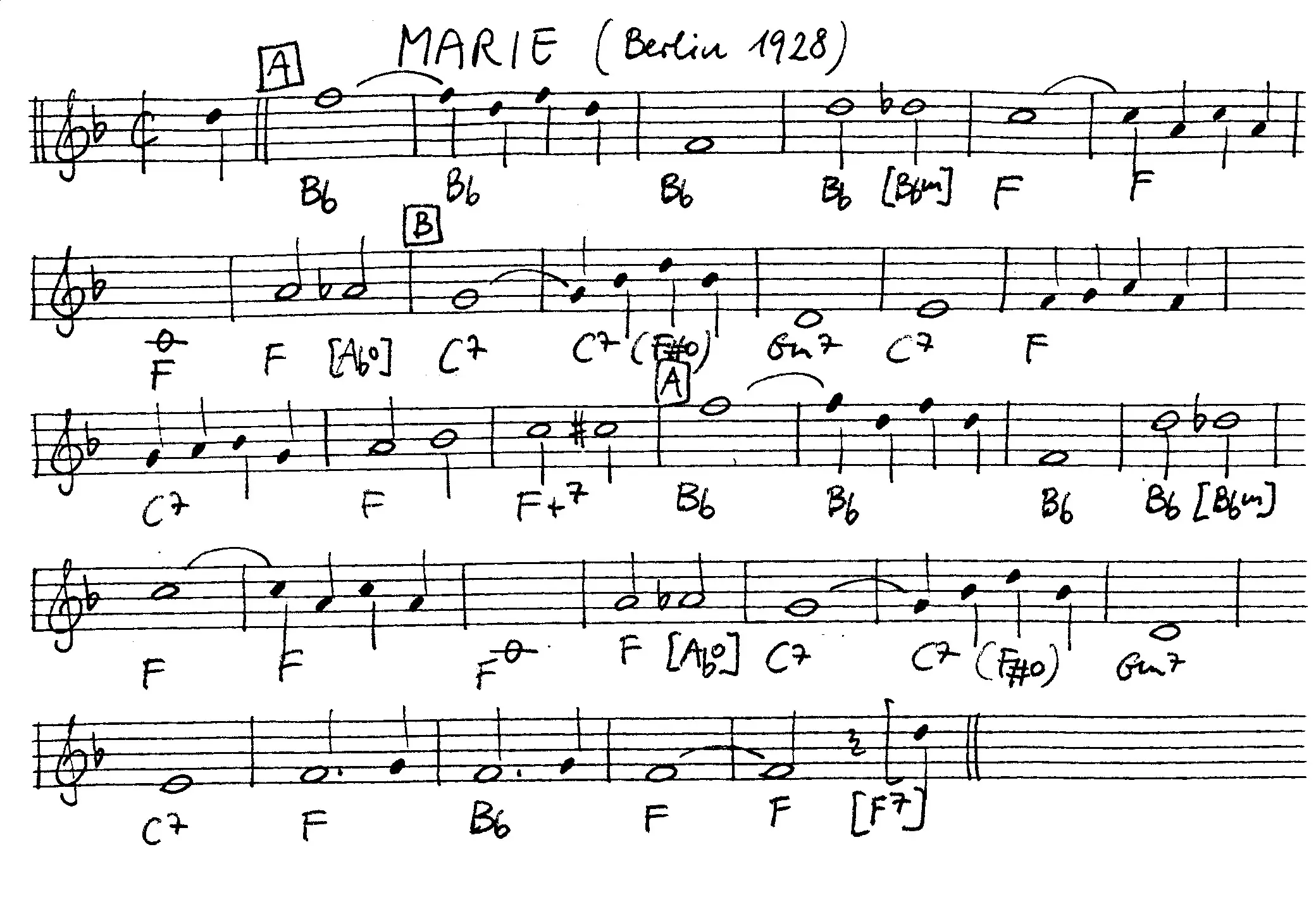marie free jazz leadsheet - Courtesy of the Jungle Jazz Band