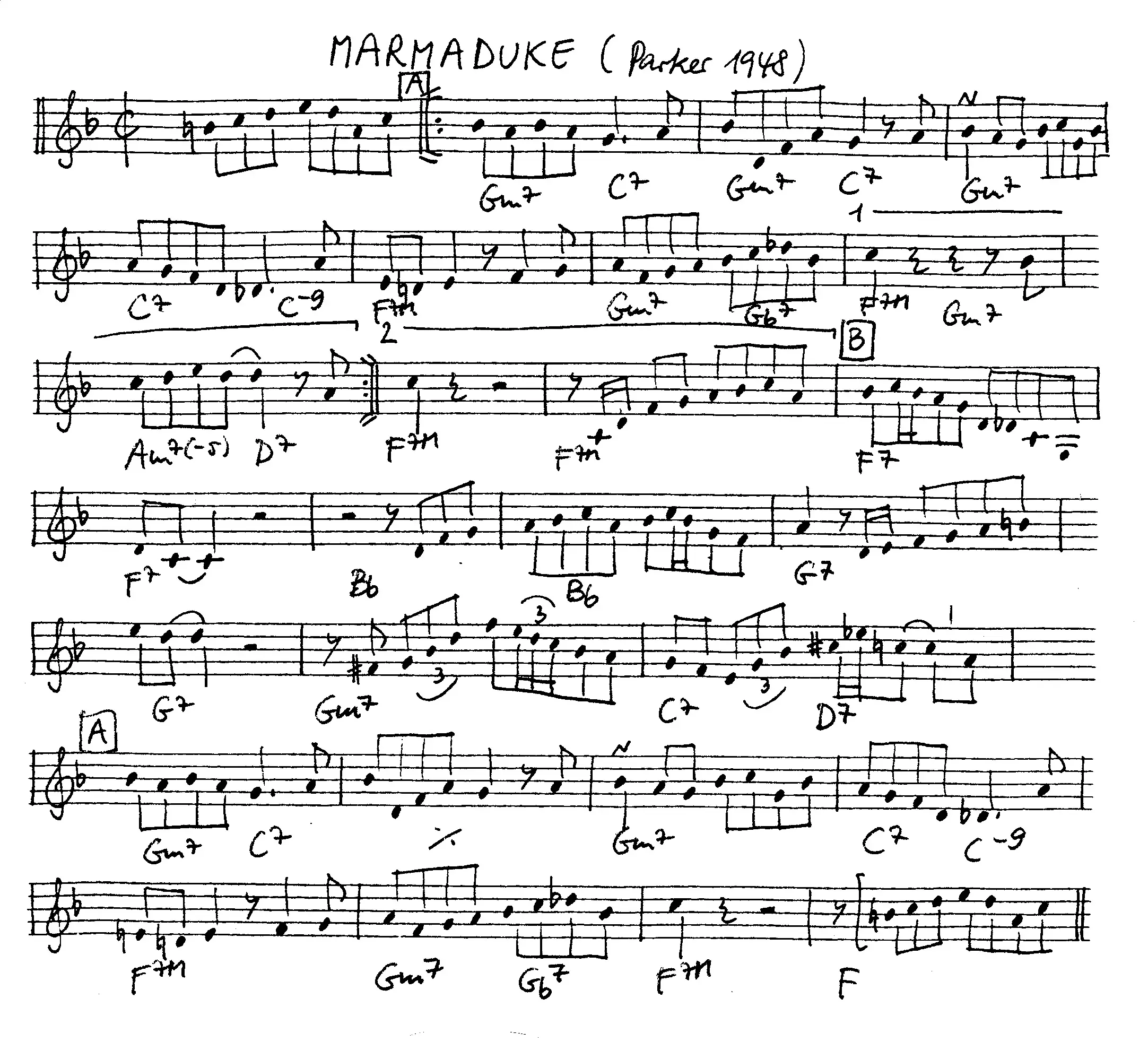 marmaduke free jazz leadsheet - Courtesy of the Jungle Jazz Band