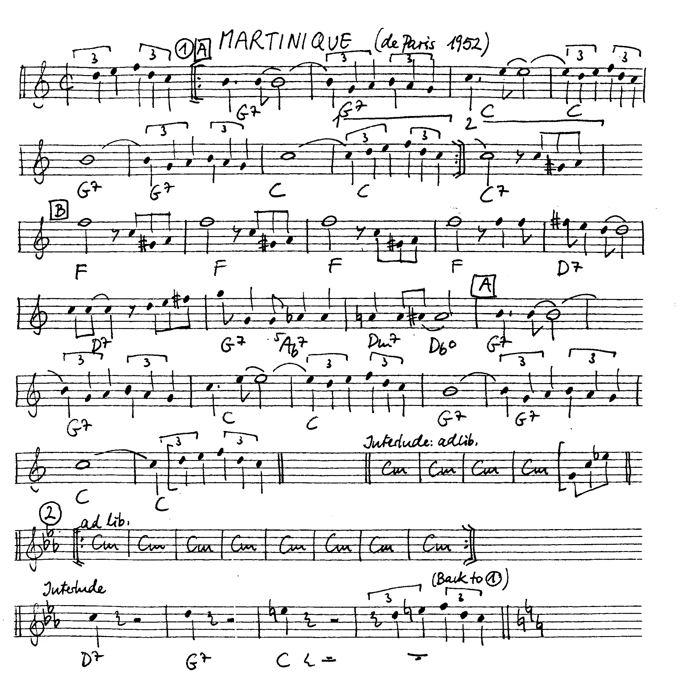 martinique free jazz leadsheet - Courtesy of the Jungle Jazz Band