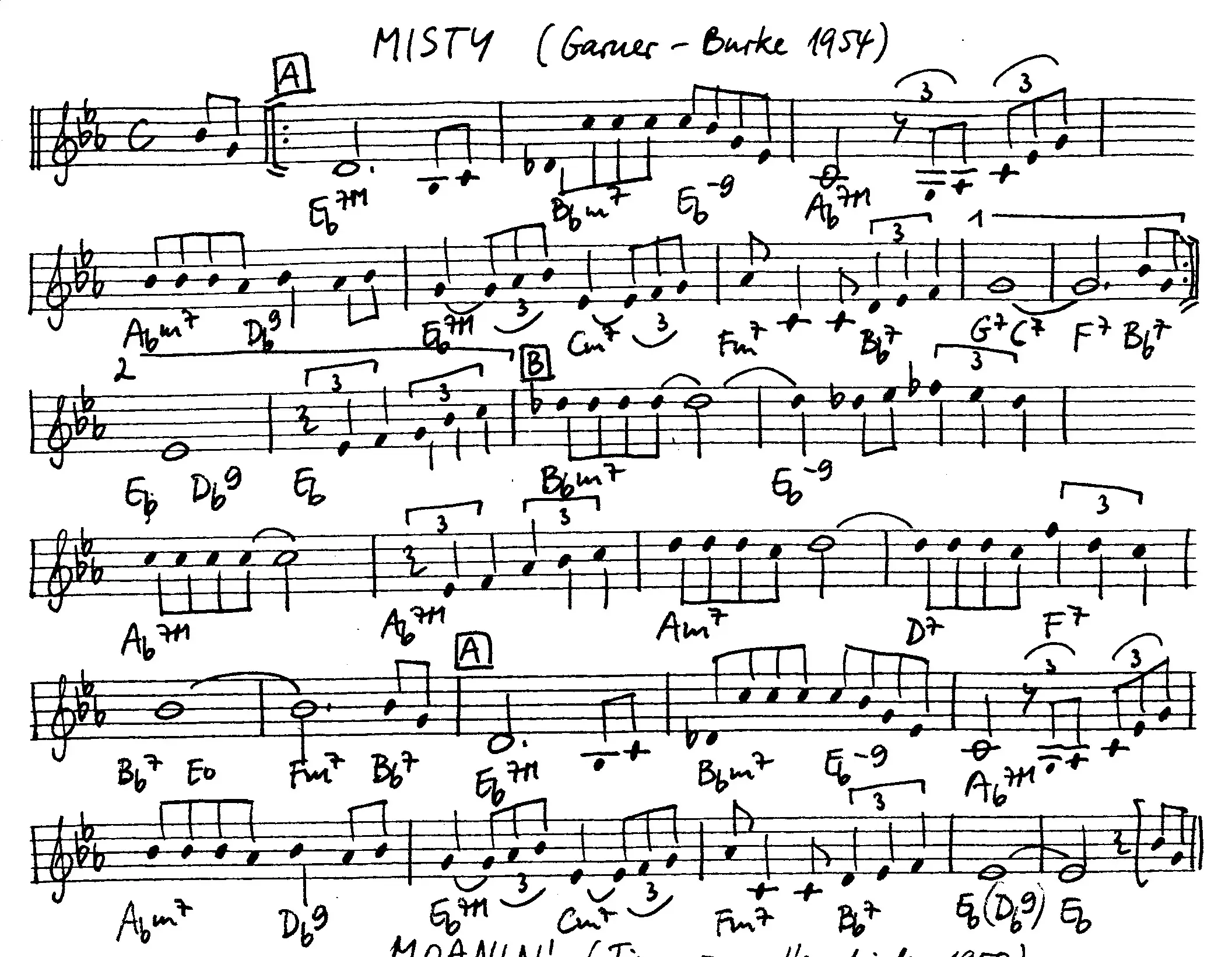 misty free jazz leadsheet - Courtesy of the Jungle Jazz Band