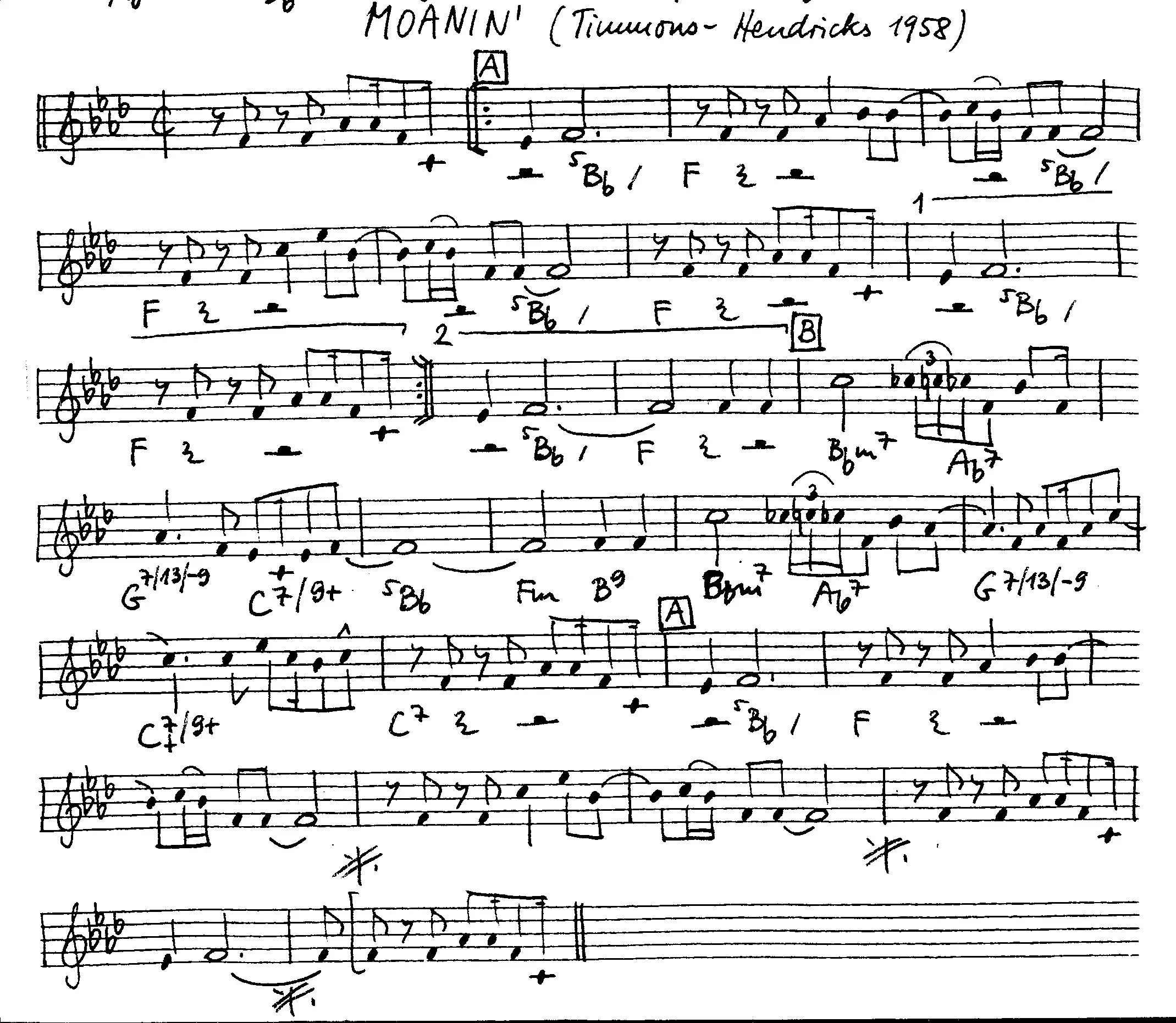 moanin' free jazz leadsheet - Courtesy of the Jungle Jazz Band