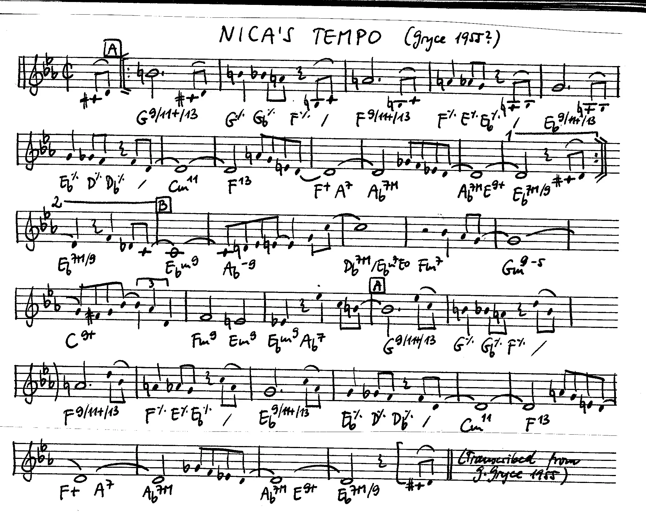 nica'stempo free jazz leadsheet - Courtesy of the Jungle Jazz Band