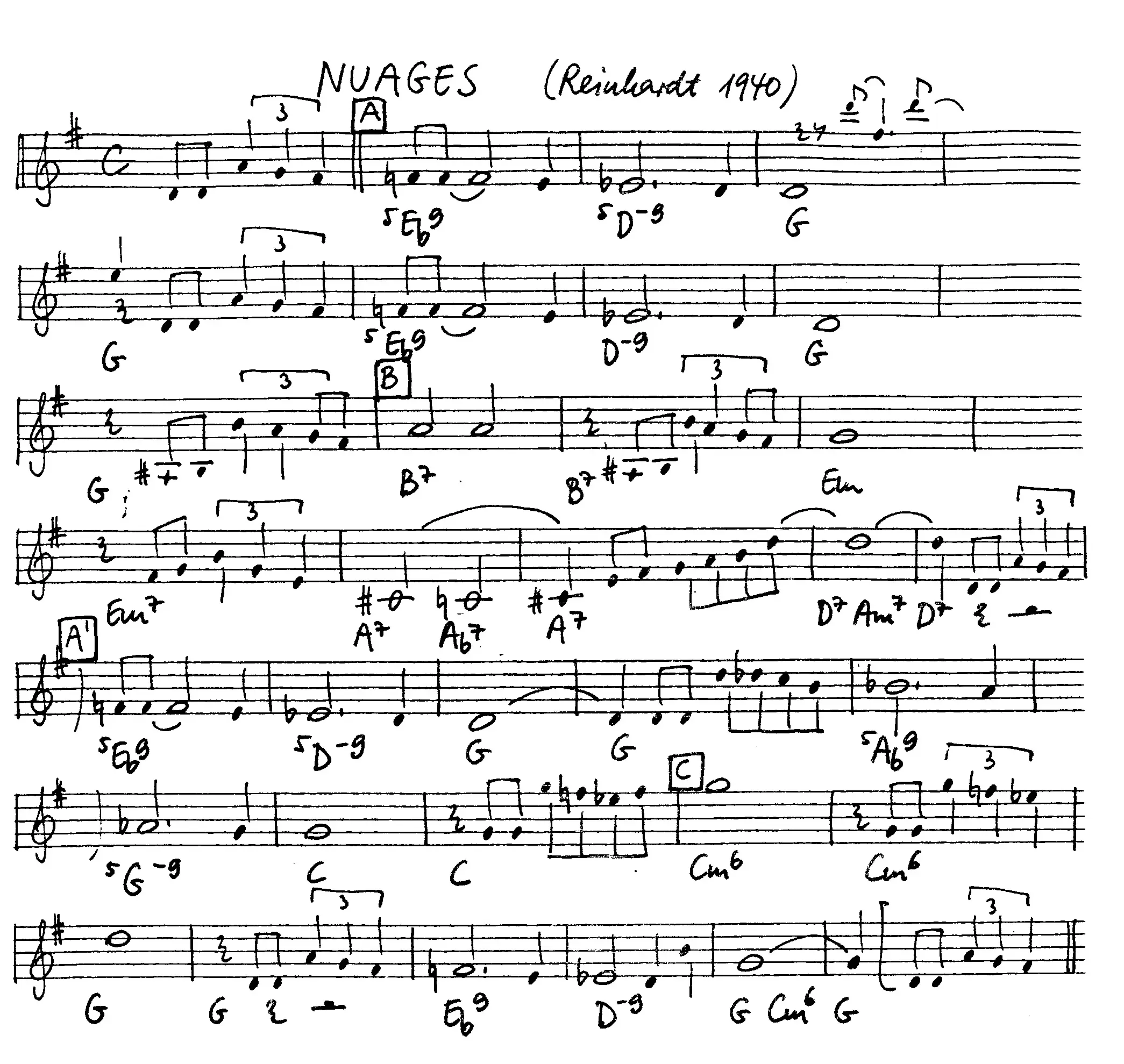 nuages free jazz leadsheet - Courtesy of the Jungle Jazz Band