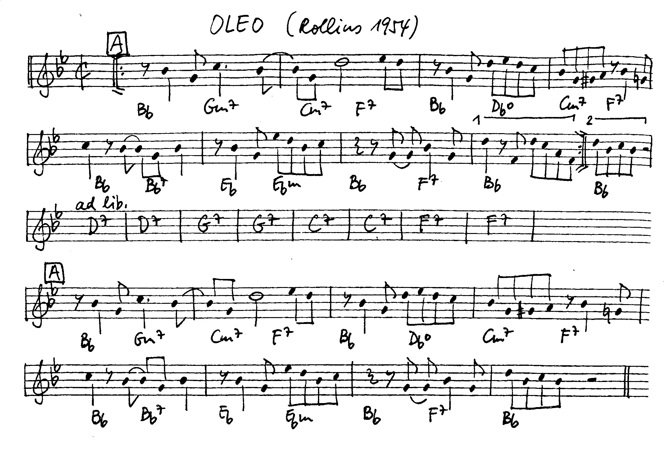 oleo free jazz leadsheet - Courtesy of the Jungle Jazz Band
