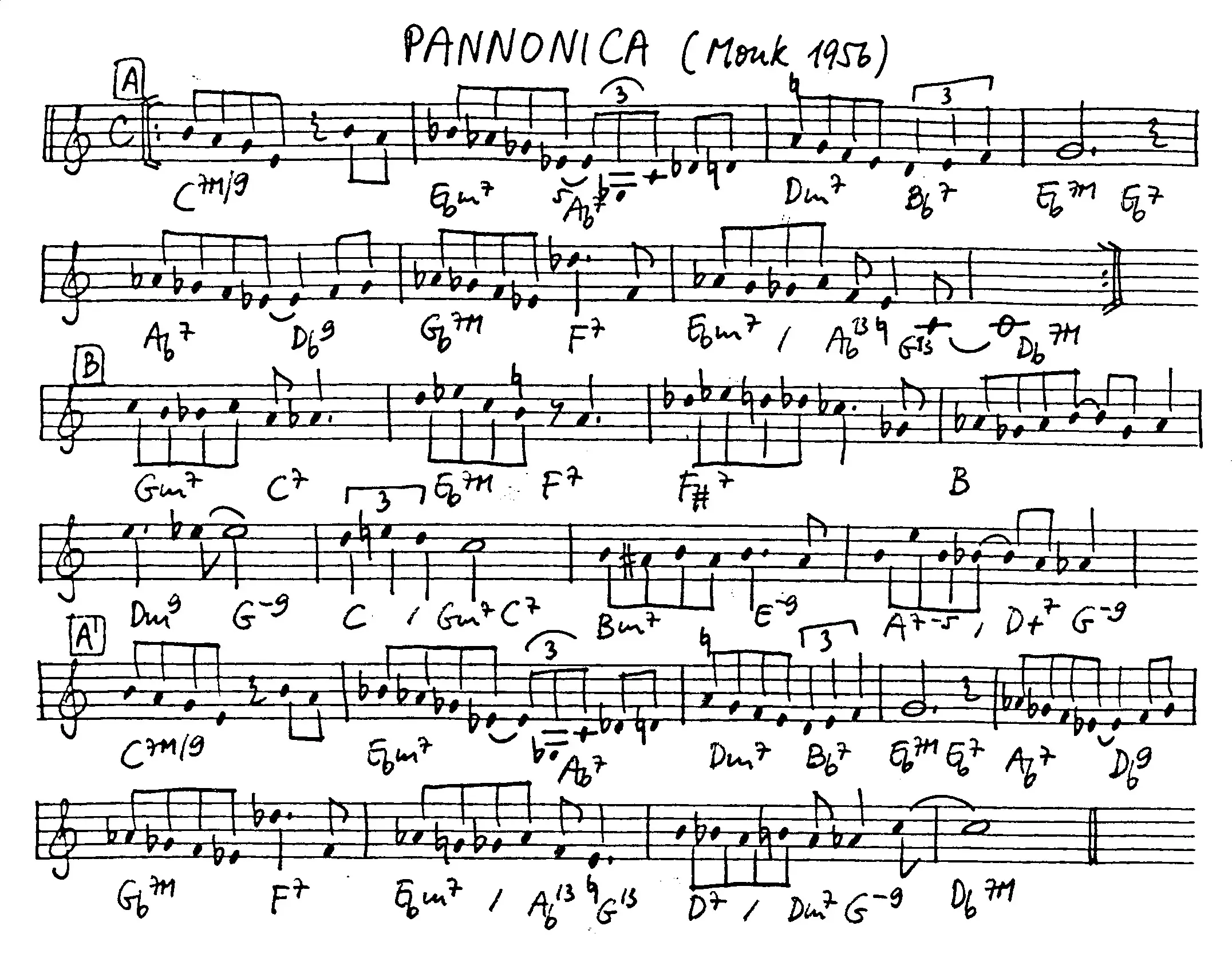 pannonica free jazz leadsheet - Courtesy of the Jungle Jazz Band
