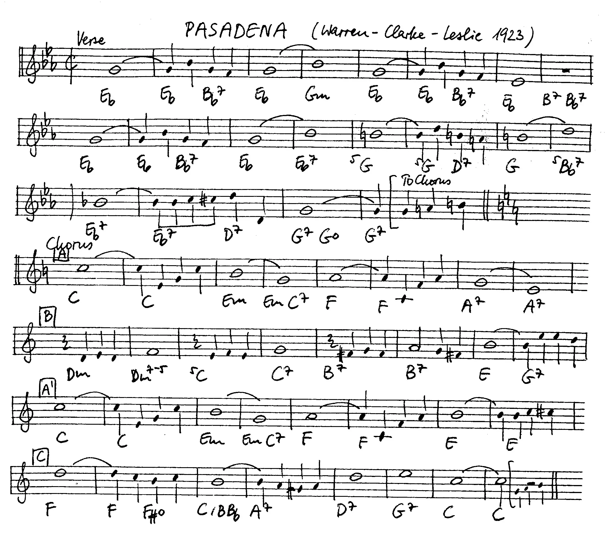 pasadena free jazz leadsheet - Courtesy of the Jungle Jazz Band
