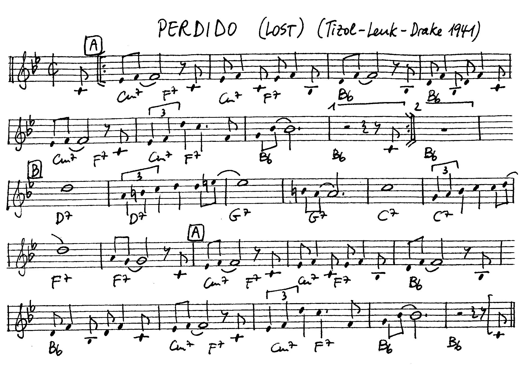 perdido free jazz leadsheet - Courtesy of the Jungle Jazz Band