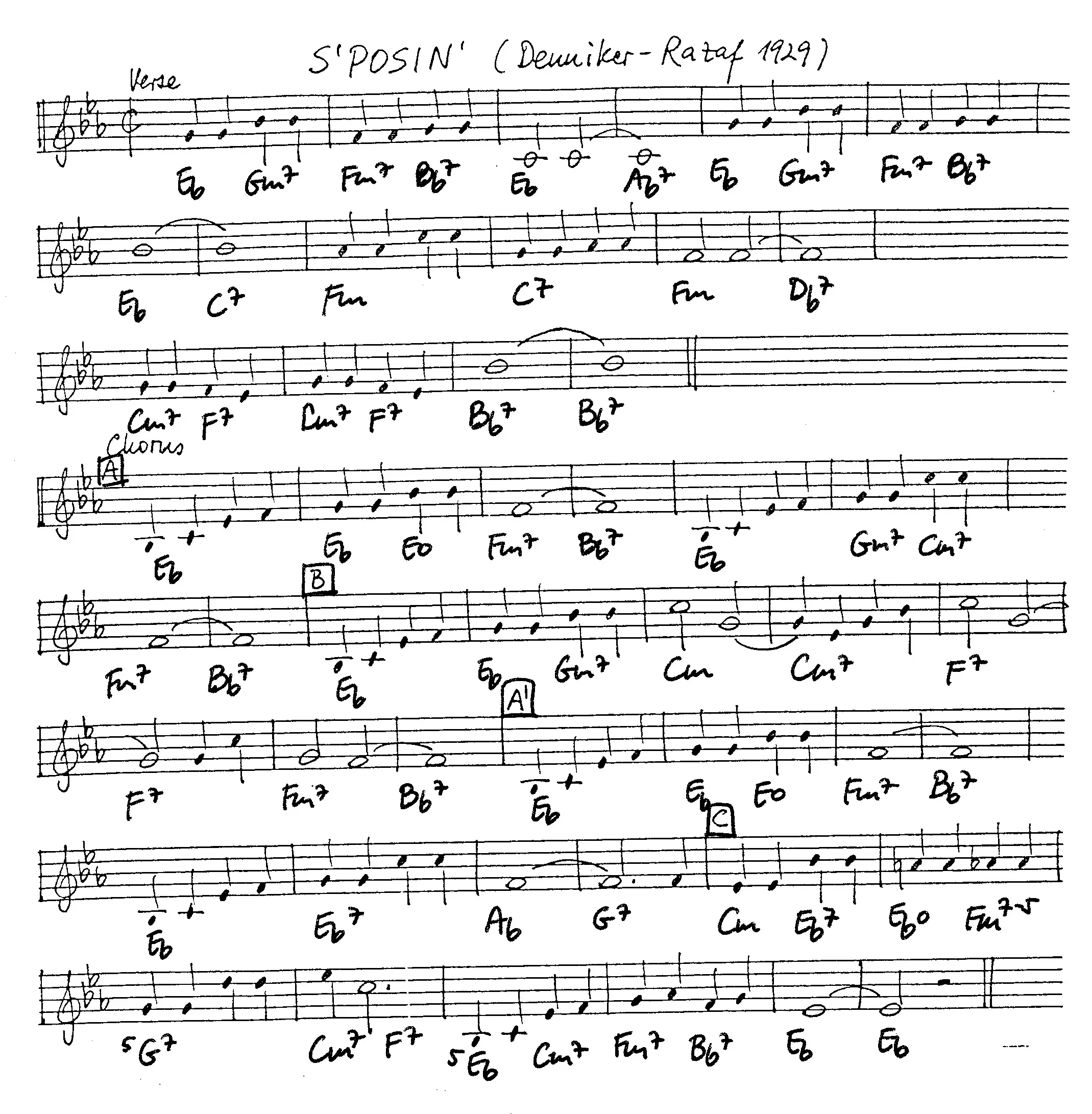 s'posin' free jazz leadsheet - Courtesy of the Jungle Jazz Band