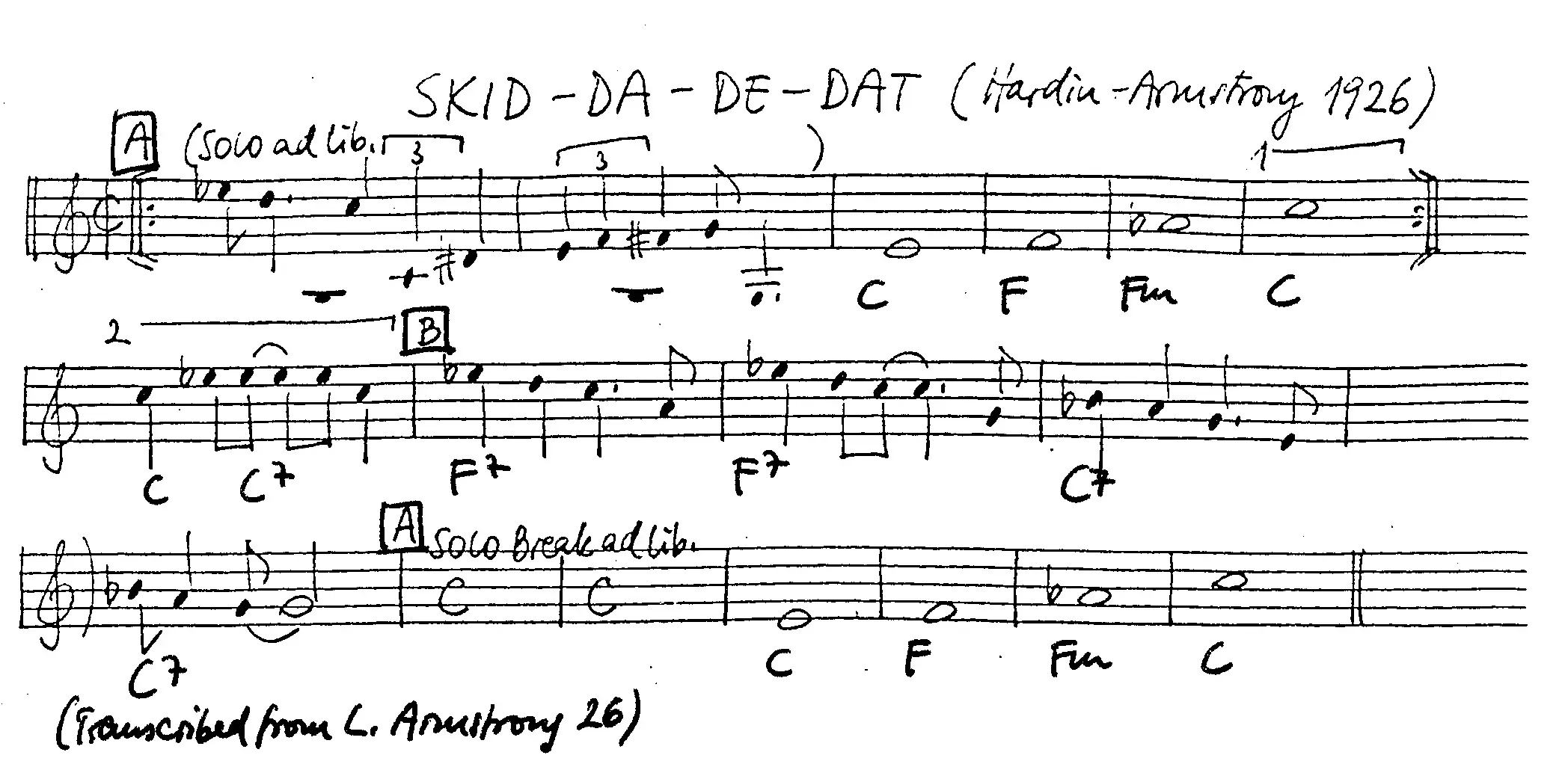 skid-da-de-dat free jazz leadsheet - Courtesy of the Jungle Jazz Band