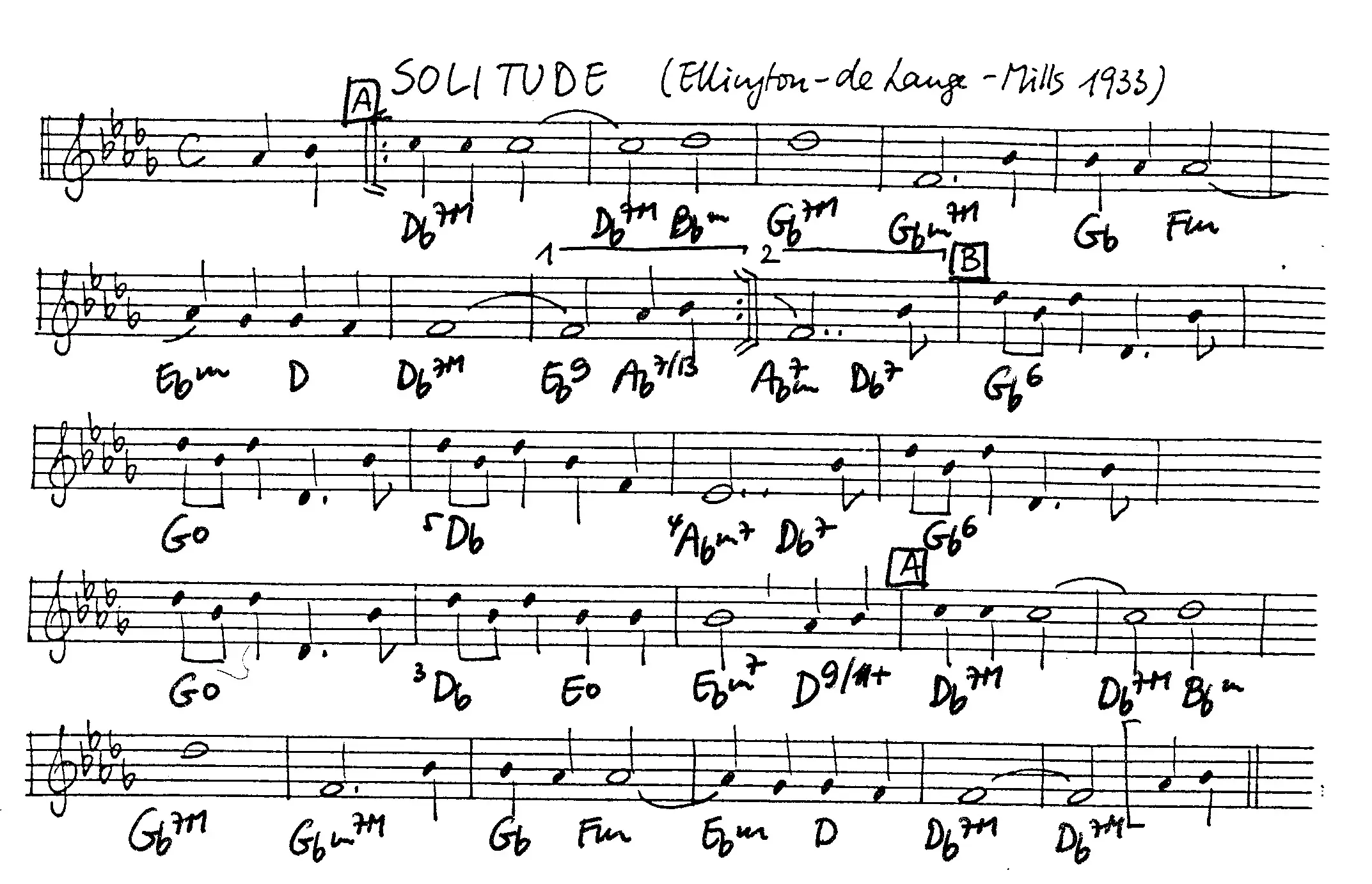 solitude free jazz leadsheet - Courtesy of the Jungle Jazz Band