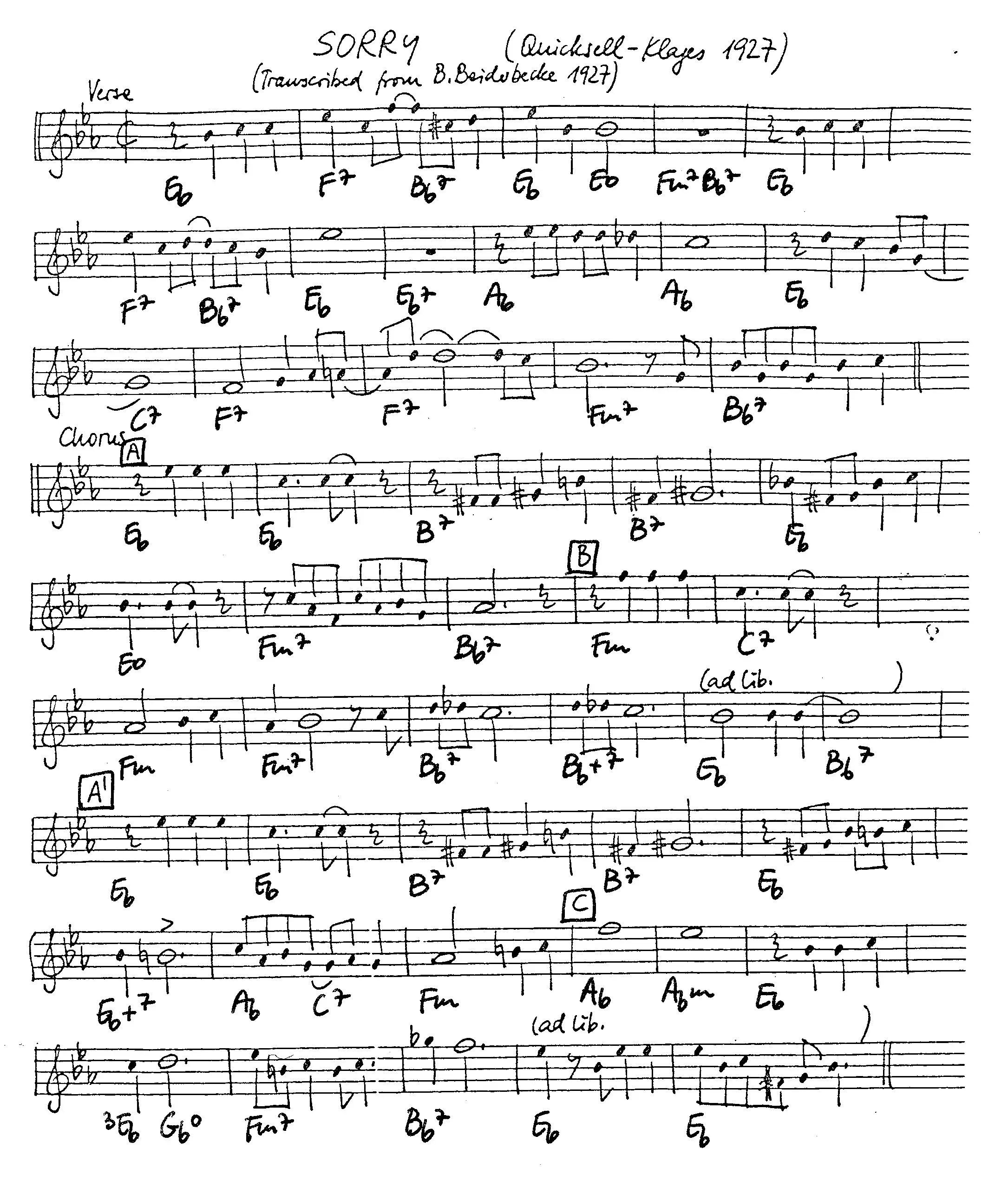sorry free jazz leadsheet - Courtesy of the Jungle Jazz Band