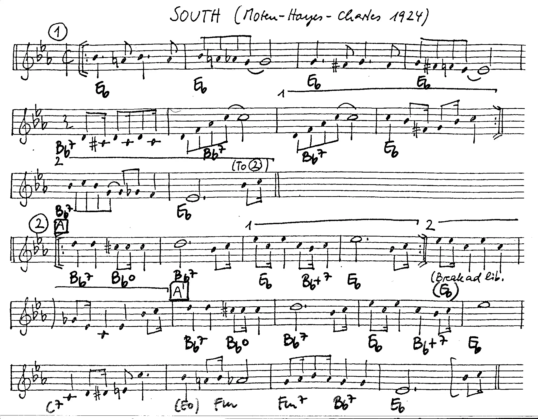 south free jazz leadsheet - Courtesy of the Jungle Jazz Band