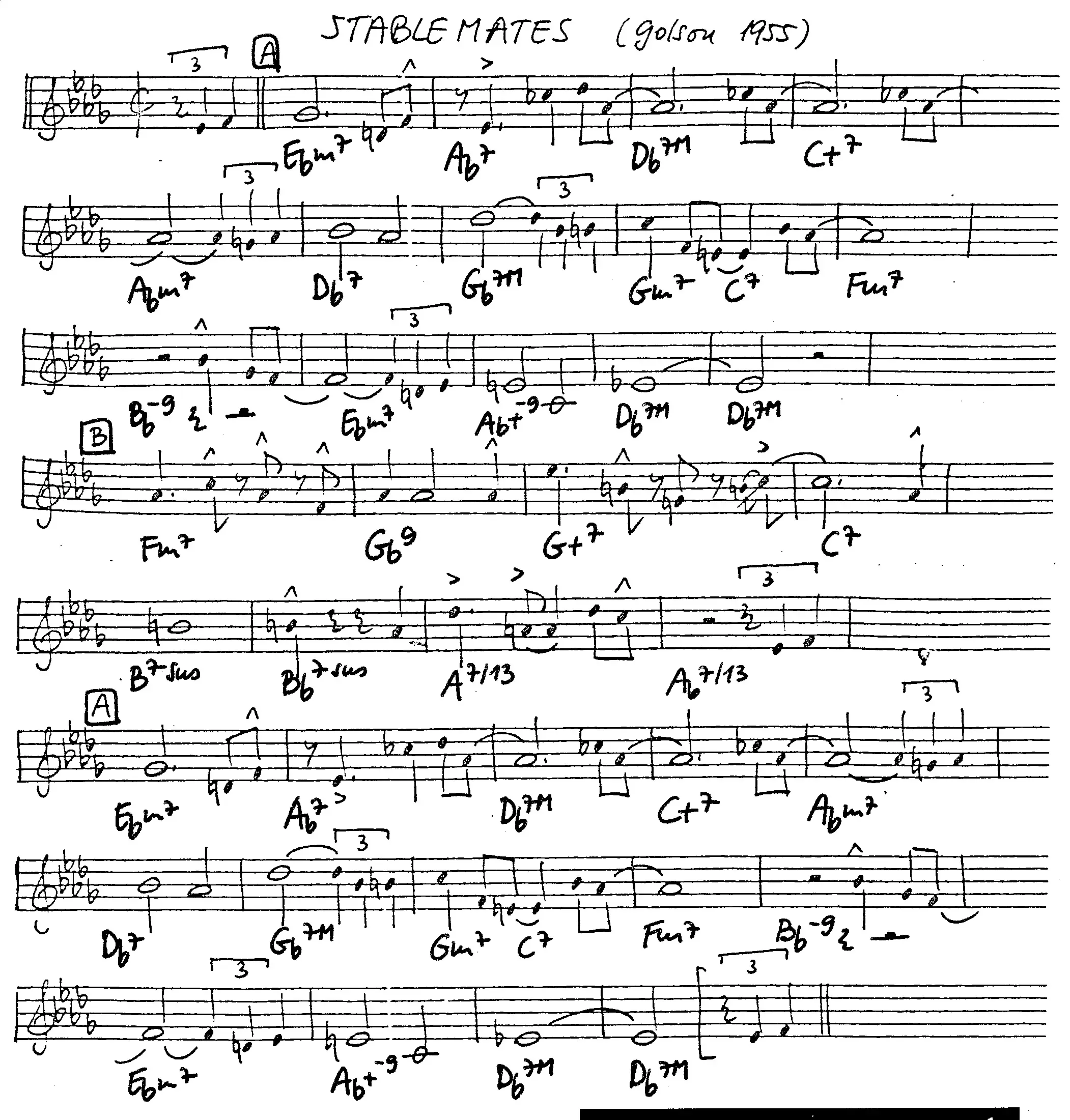 stablemates free jazz leadsheet - Courtesy of the Jungle Jazz Band