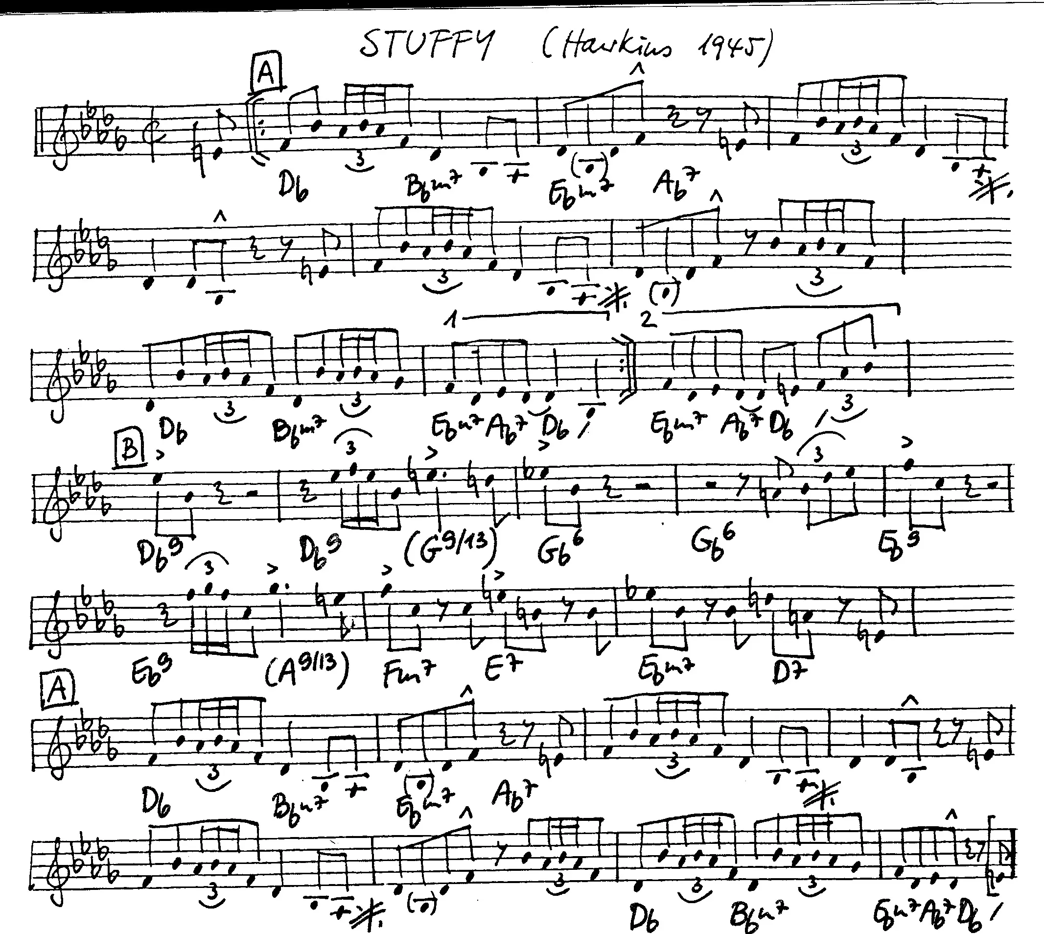stuffy free jazz leadsheet - Courtesy of the Jungle Jazz Band