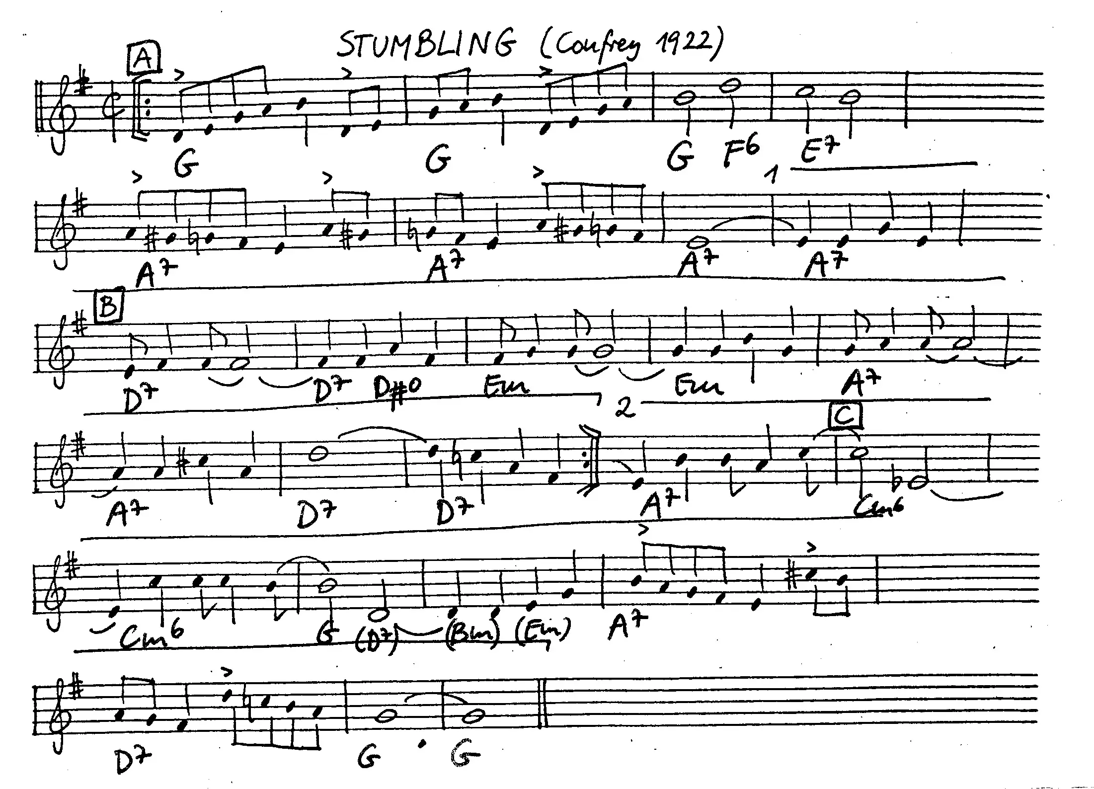 stumblin' free jazz leadsheet - Courtesy of the Jungle Jazz Band
