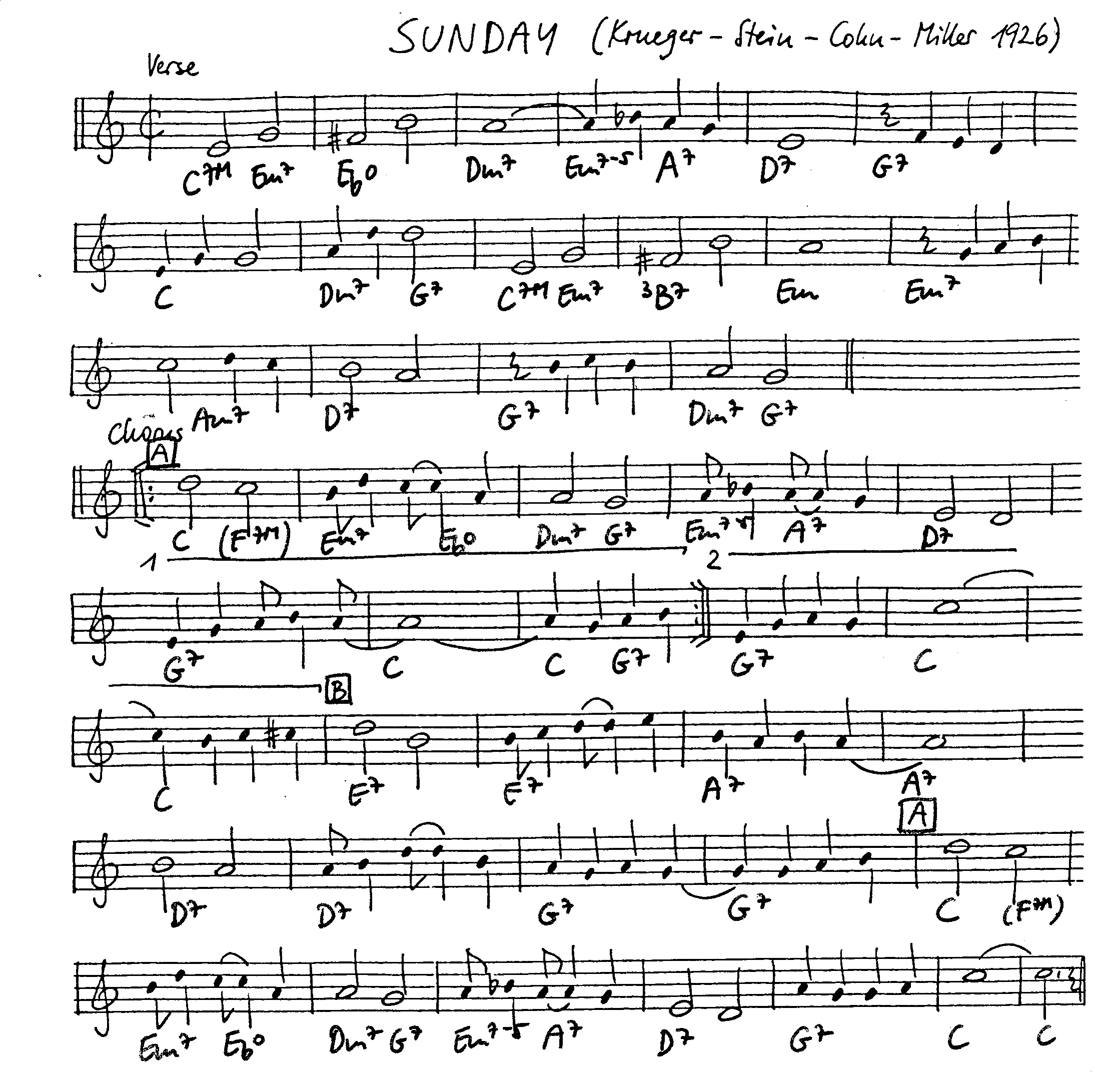 sunday free jazz leadsheet - Courtesy of the Jungle Jazz Band