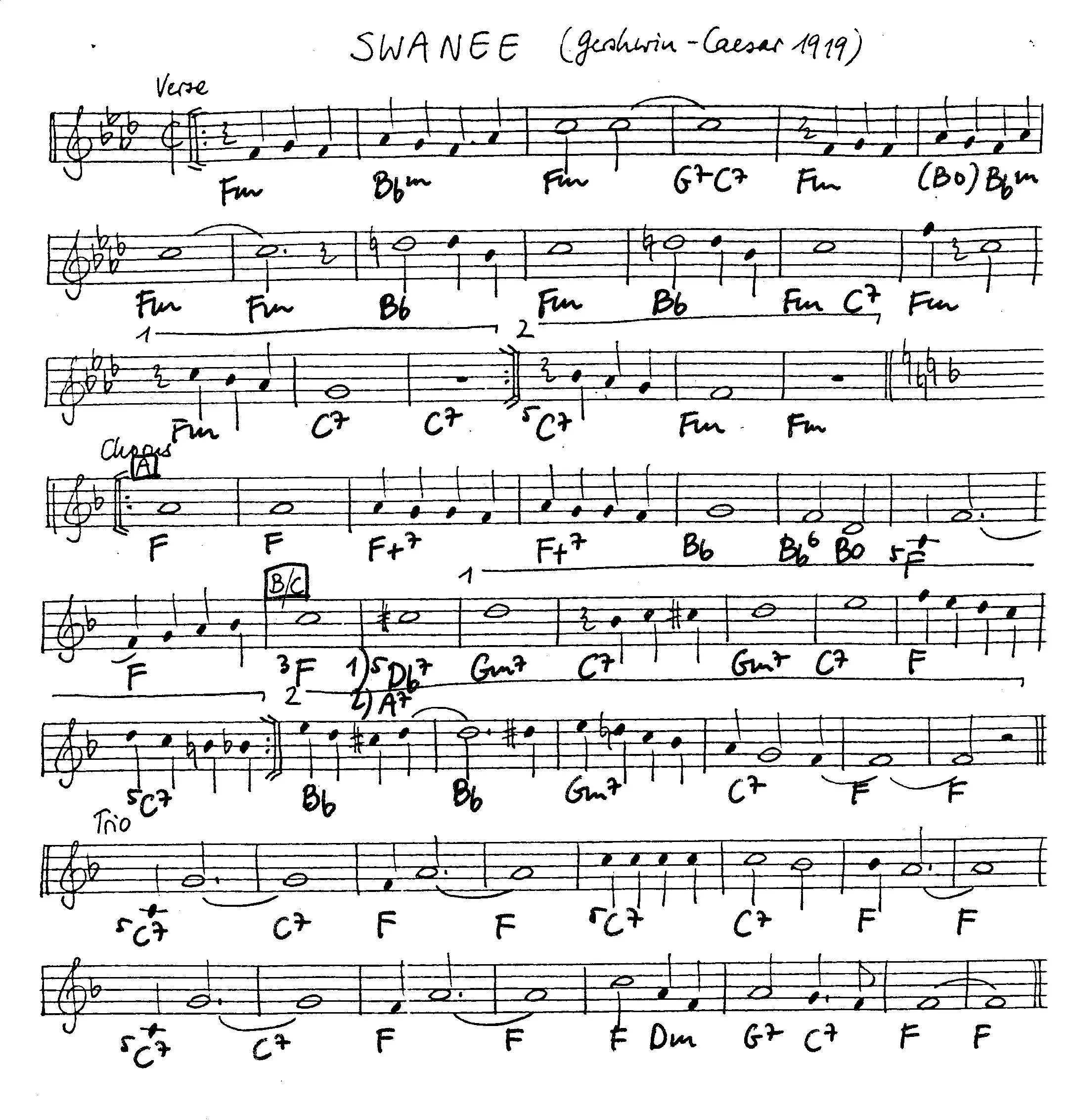 swanee free jazz leadsheet - Courtesy of the Jungle Jazz Band