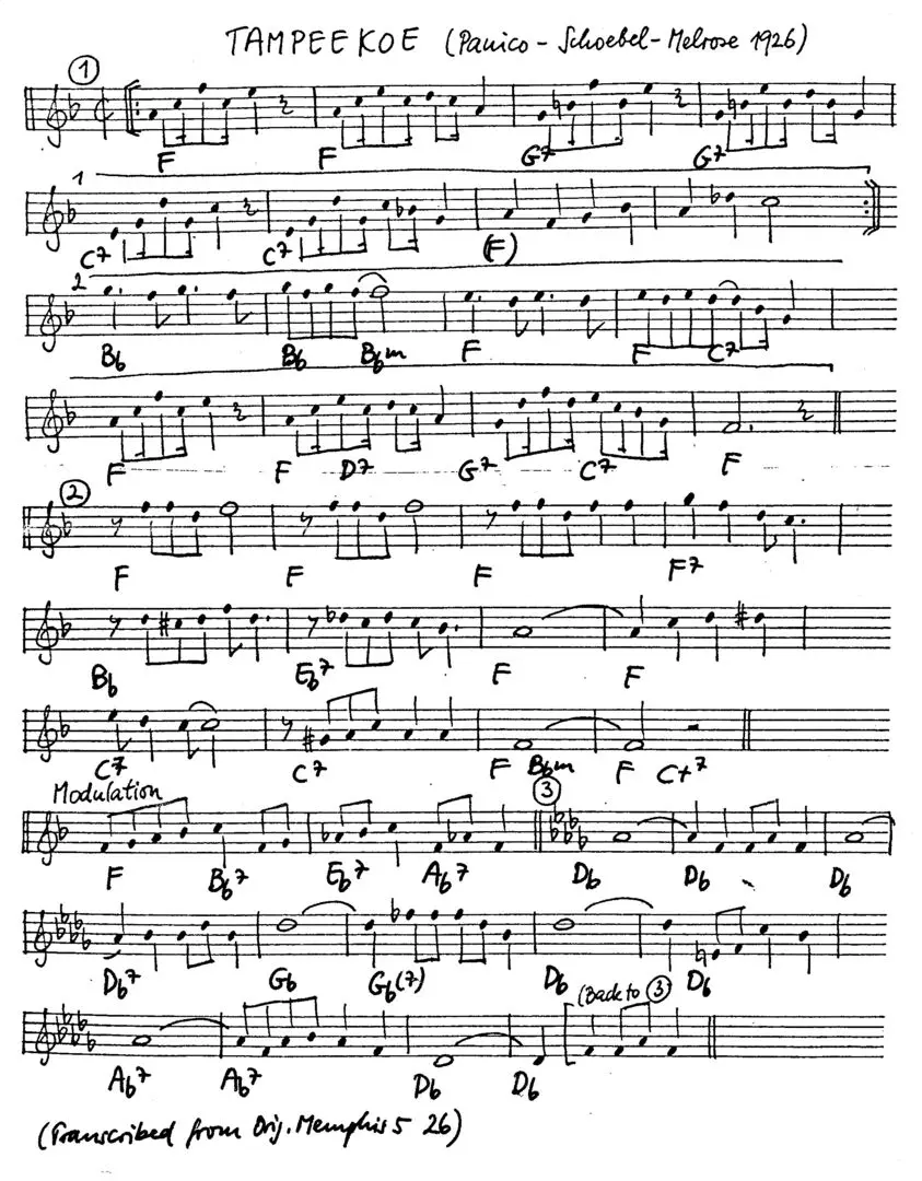 tampeekoe free jazz leadsheet - Courtesy of the Jungle Jazz Band