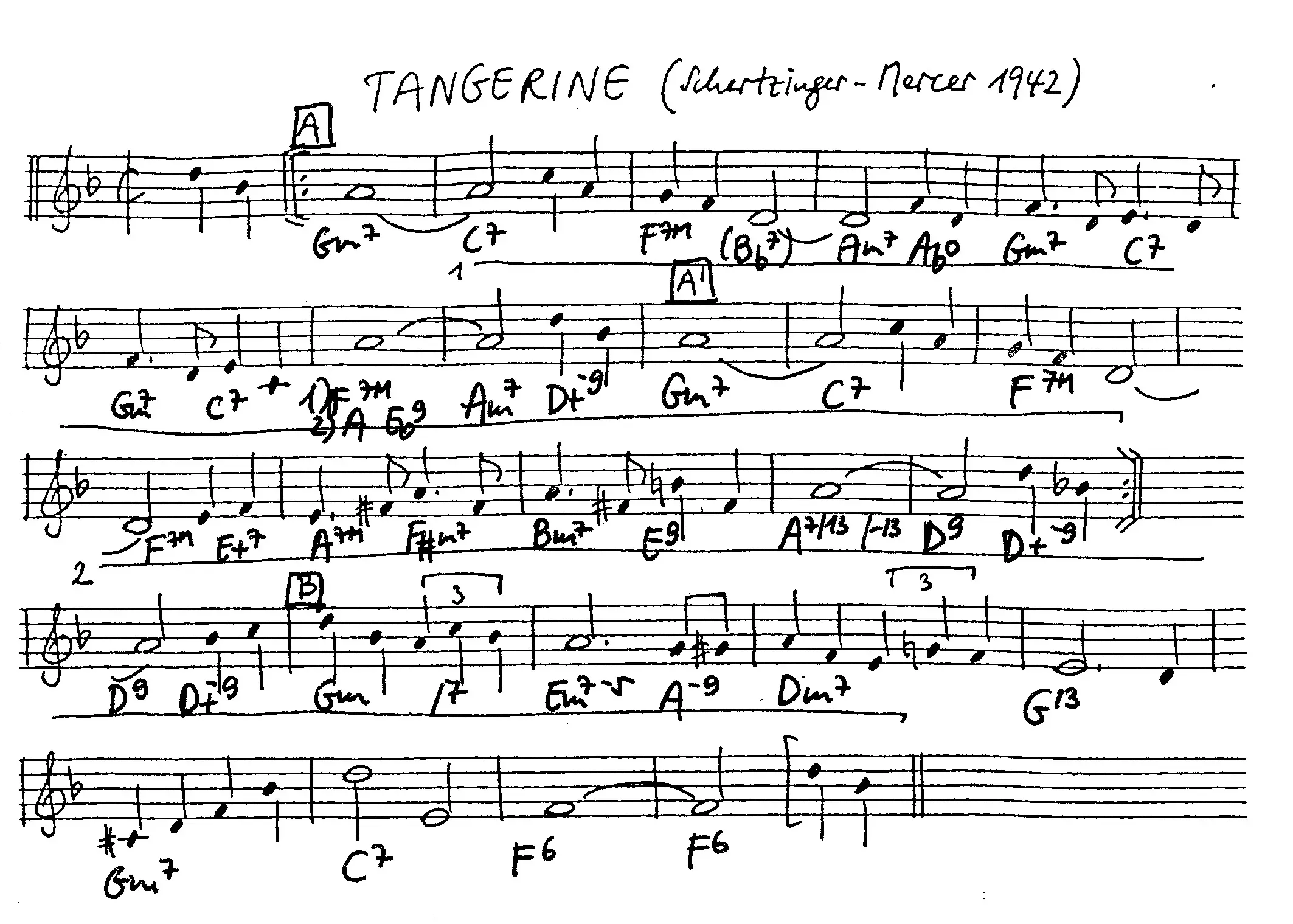 tangerine free jazz leadsheet - Courtesy of the Jungle Jazz Band