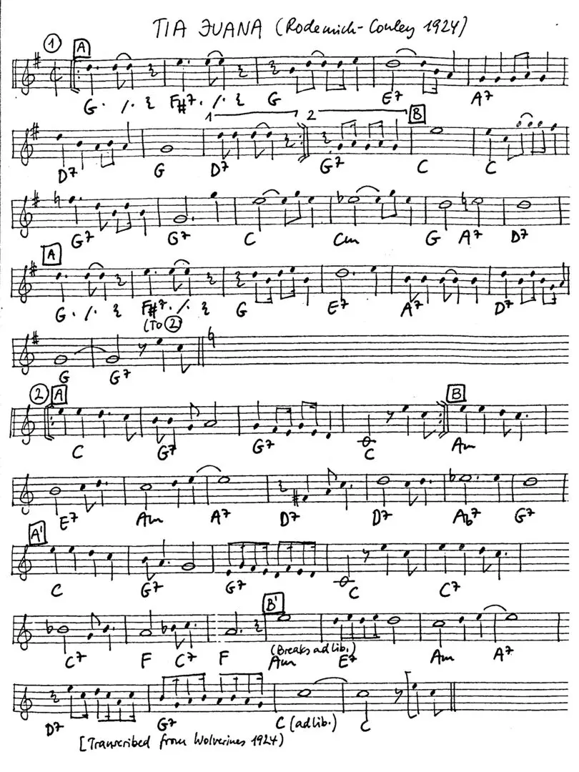 tiajuana free jazz leadsheet - Courtesy of the Jungle Jazz Band
