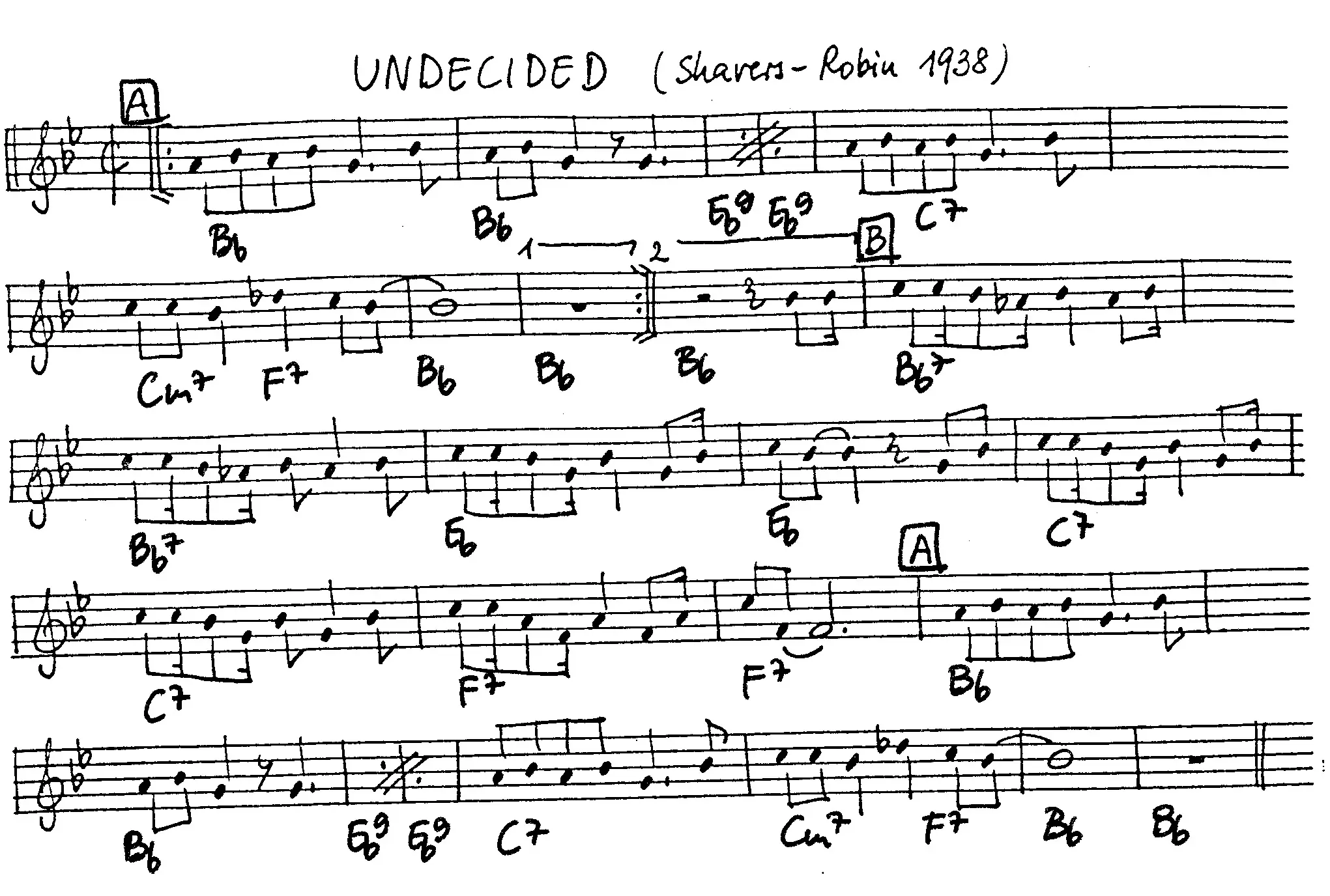 undecided free jazz leadsheet - Courtesy of the Jungle Jazz Band