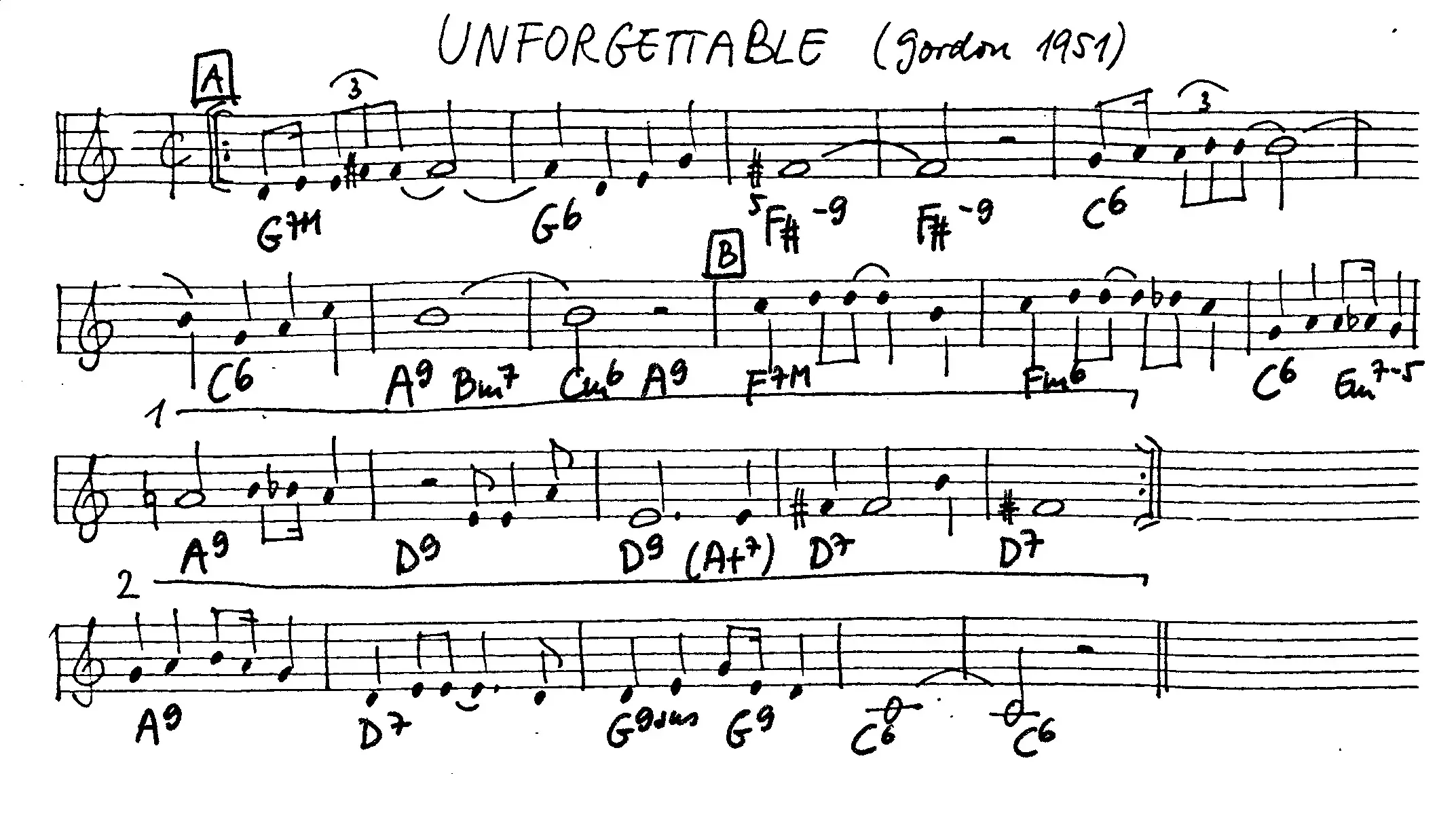 unforgettable free jazz leadsheet - Courtesy of the Jungle Jazz Band