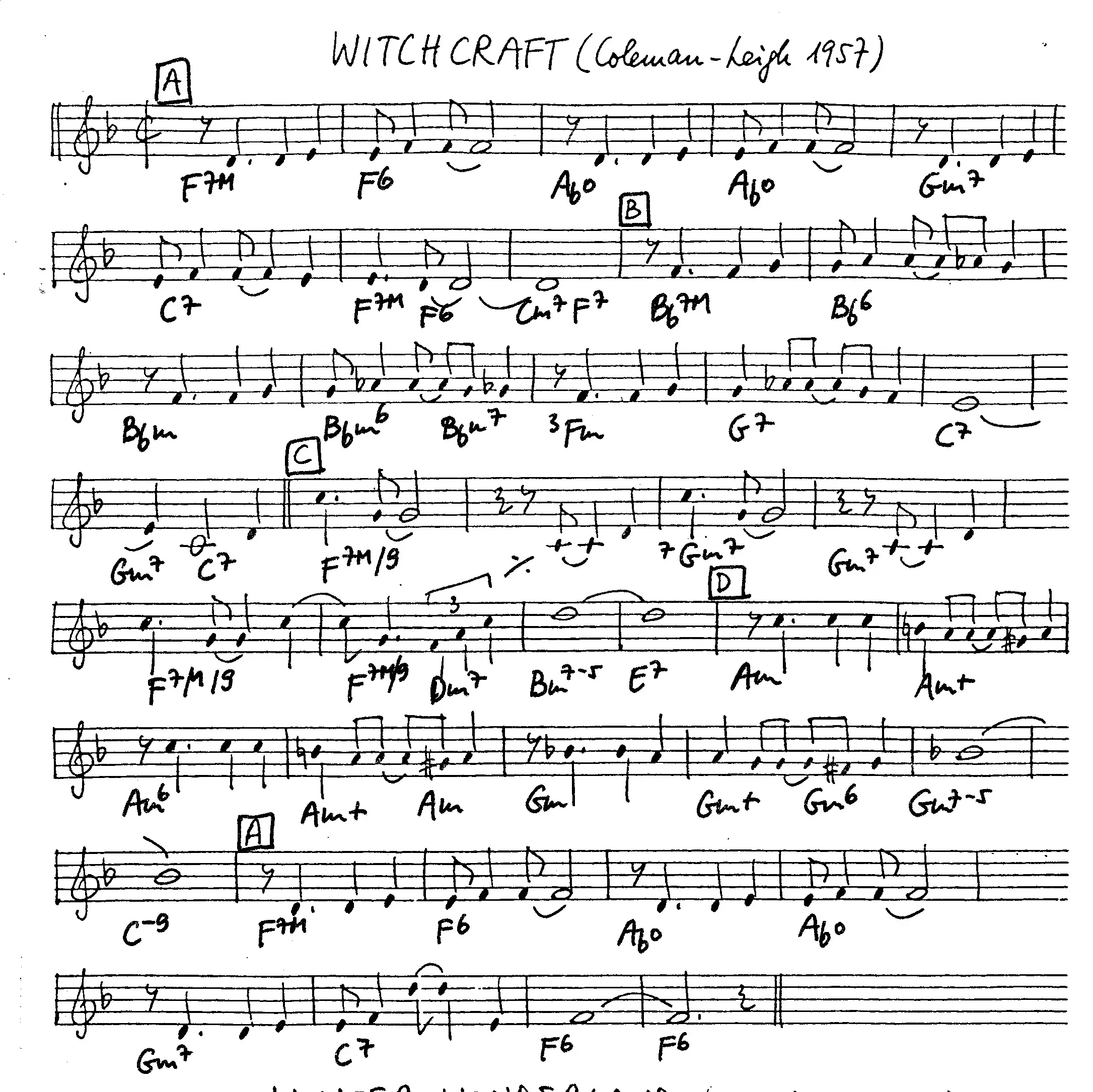 witchcraft free jazz leadsheet - Courtesy of the Jungle Jazz Band